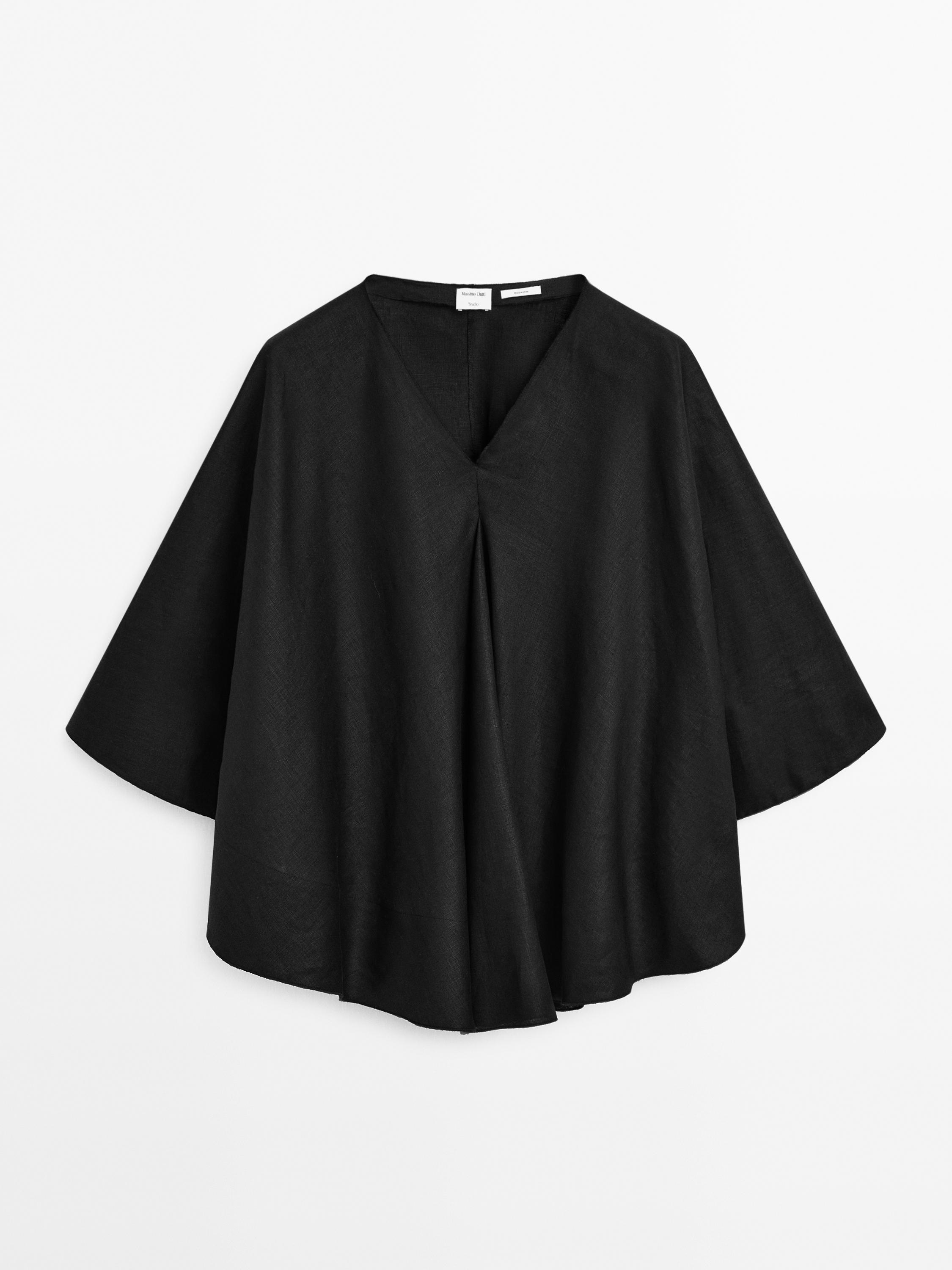 Blusa larga fluida tipo capa 100% linho - STUDIO