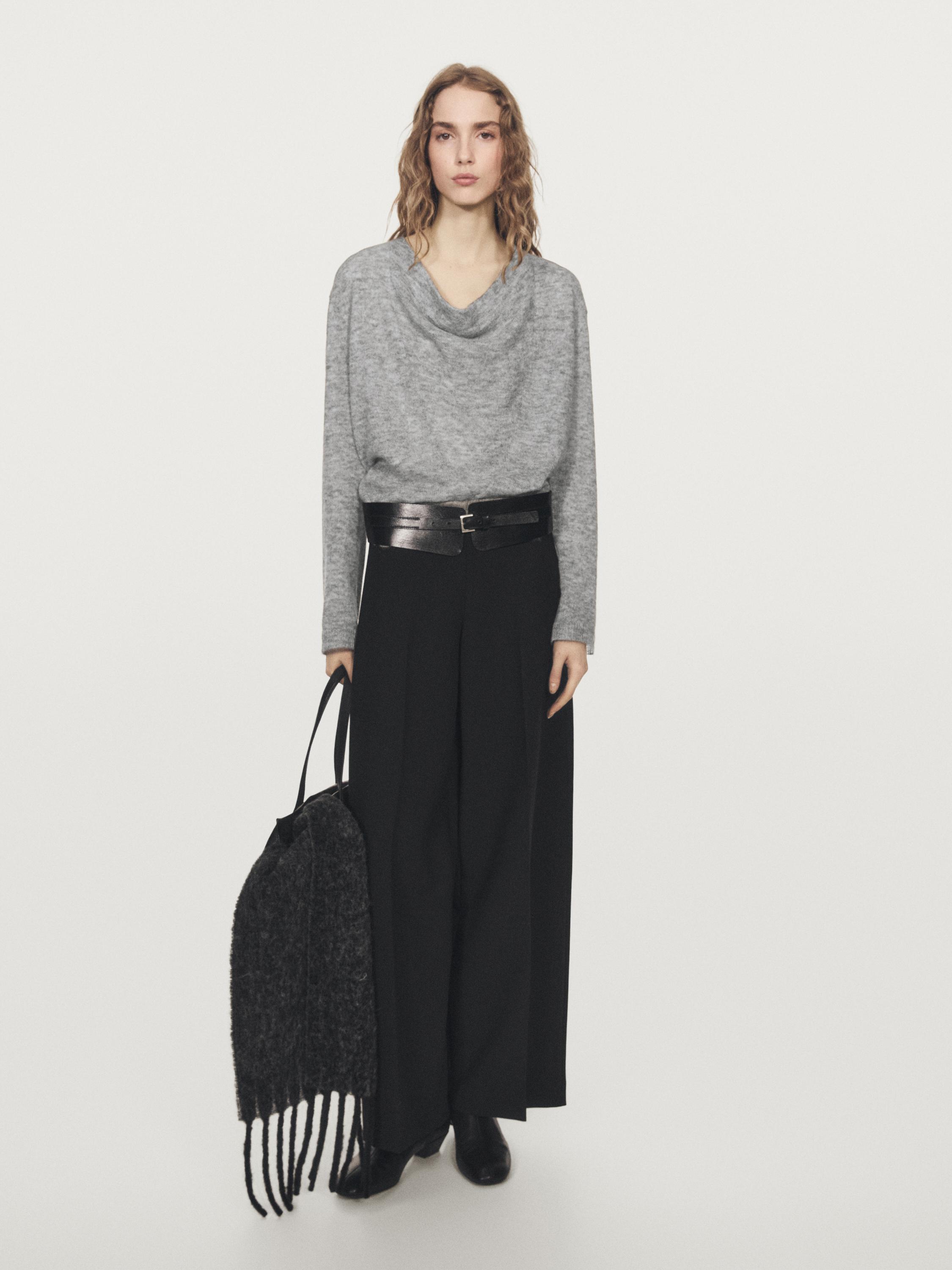 Knit sweater with cowl neck — GREY MARL