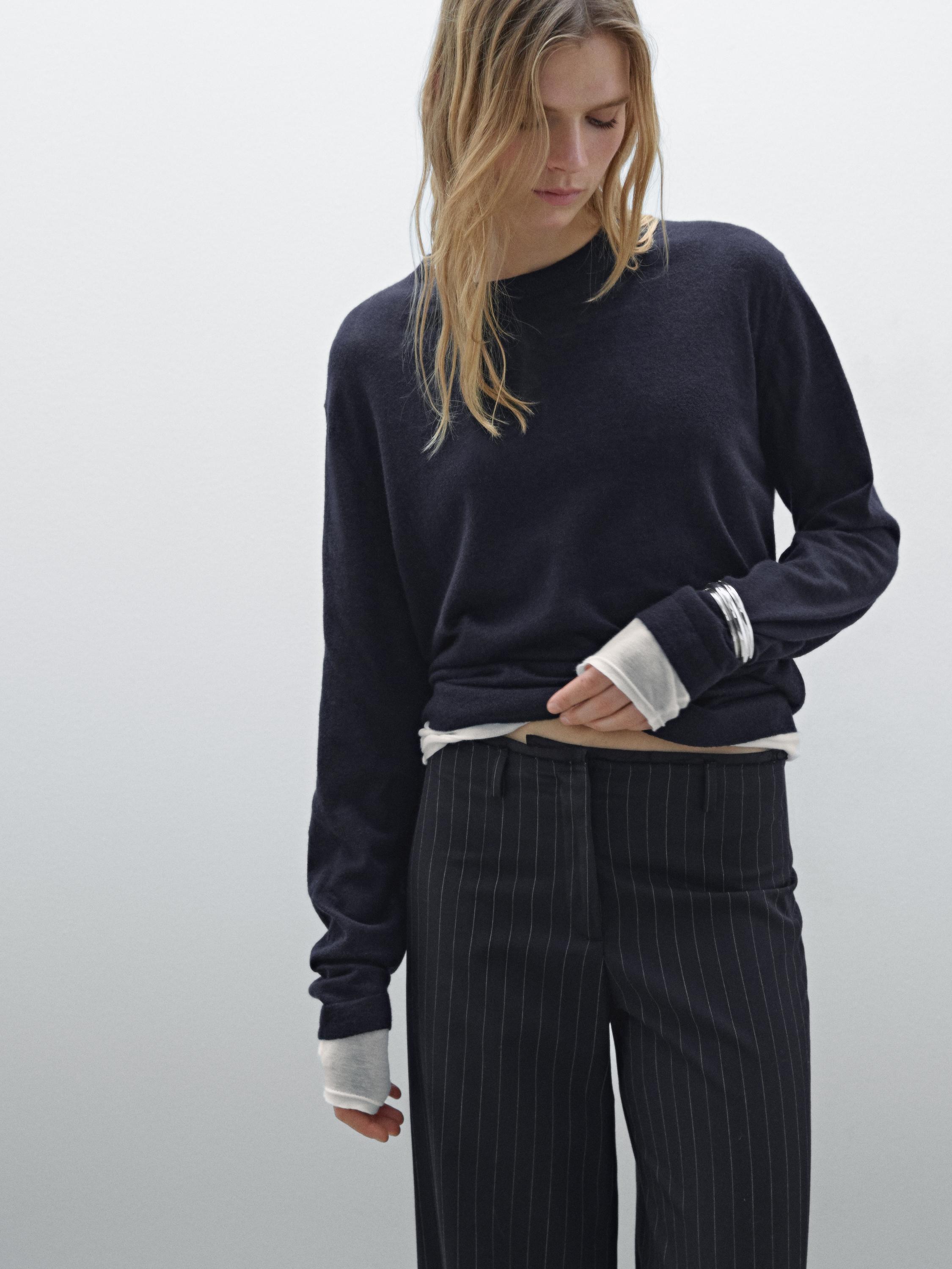 Pinstripe wool blend trousers