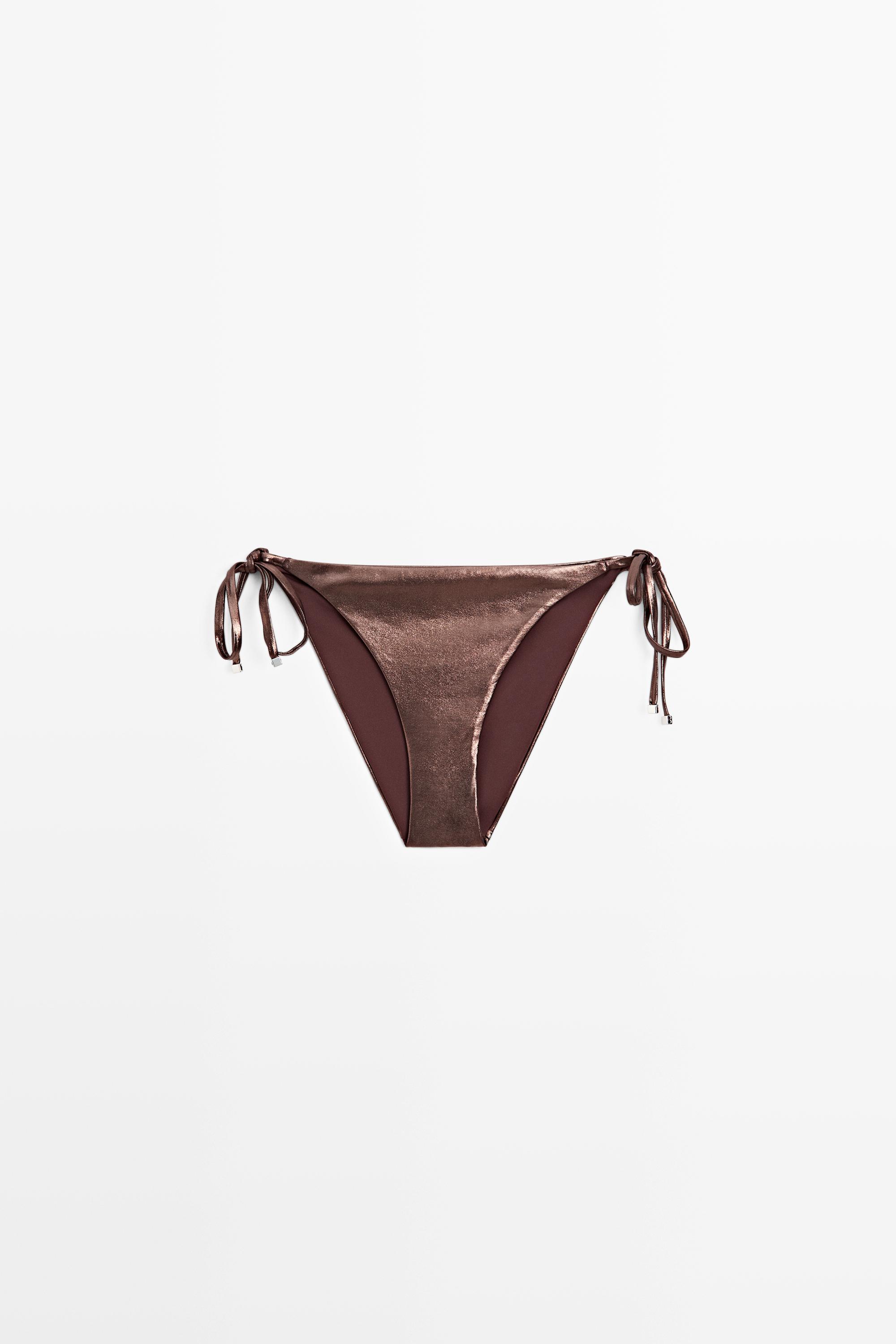 Metallic triangle bikini set — BROWN