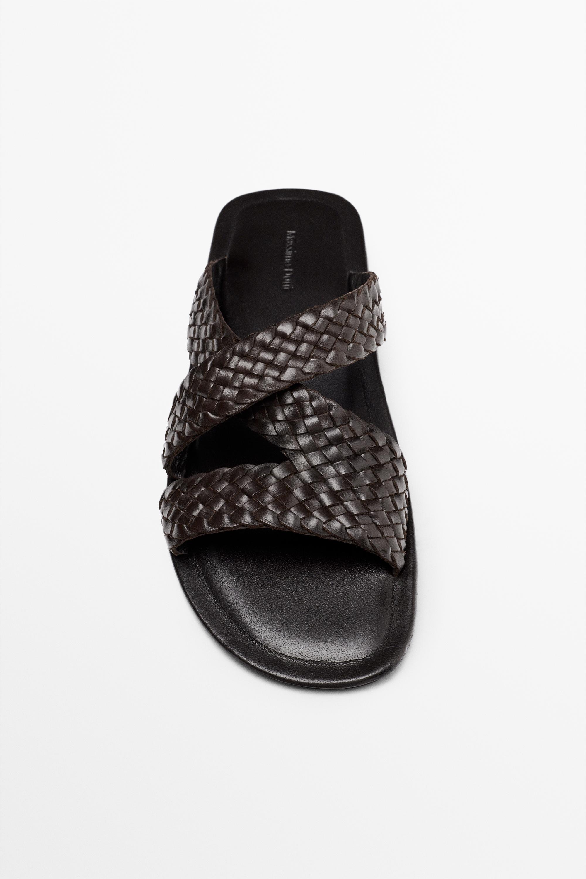 Braided leather sandals — BROWN