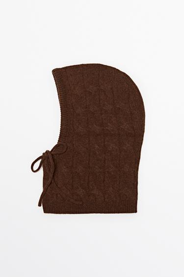 Cotton blend cable-knit balaclava with tie — Caramel 1