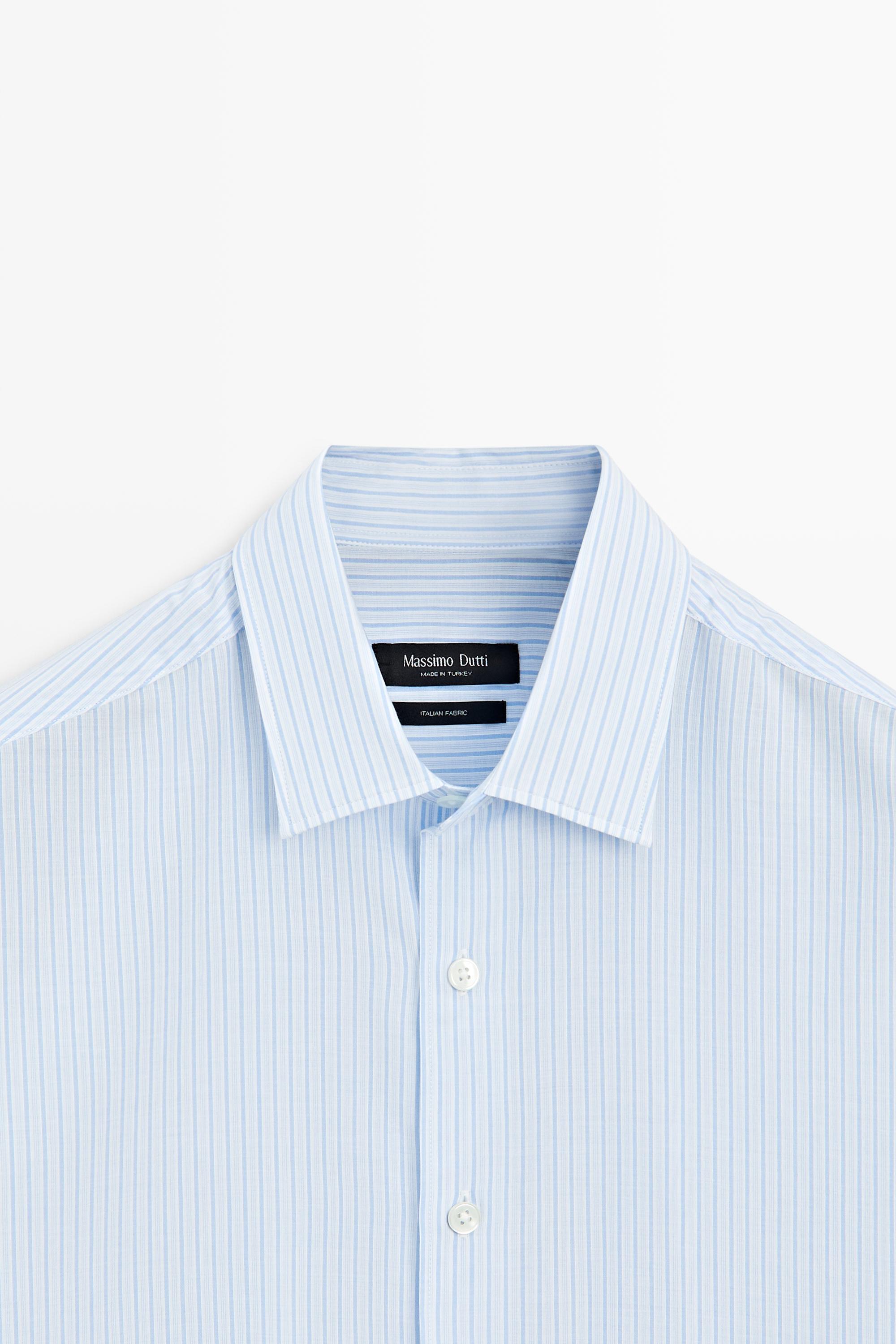 100% cotton regular fit striped shirt — SKY BLUE
