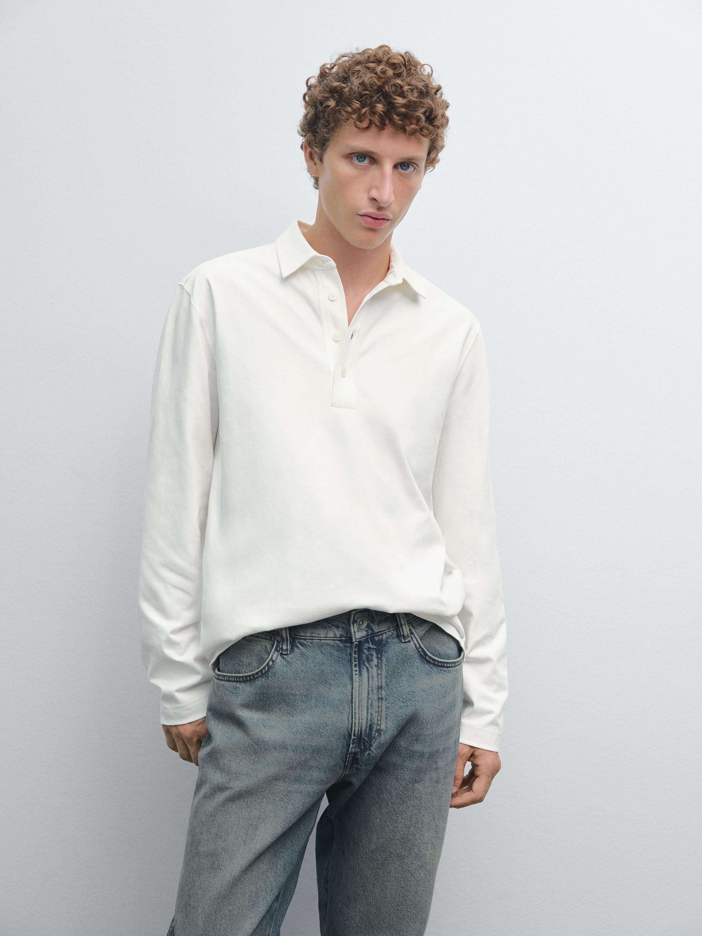 Polo manga larga 100% algodón · Crudo · Polos Massimo Dutti