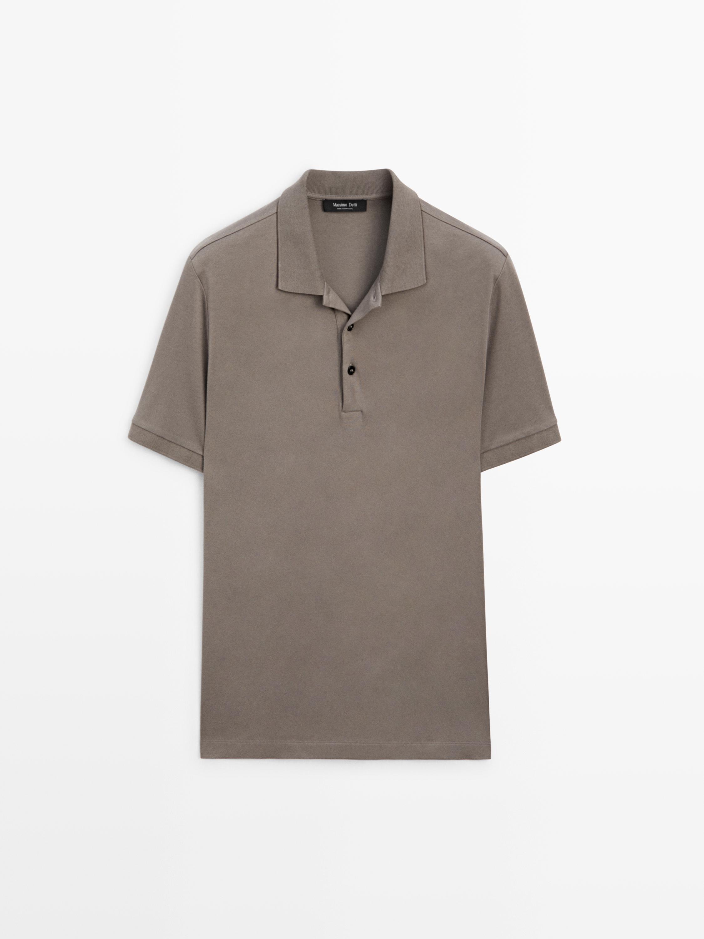 Cotton blend short sleeve polo shirt — MINK