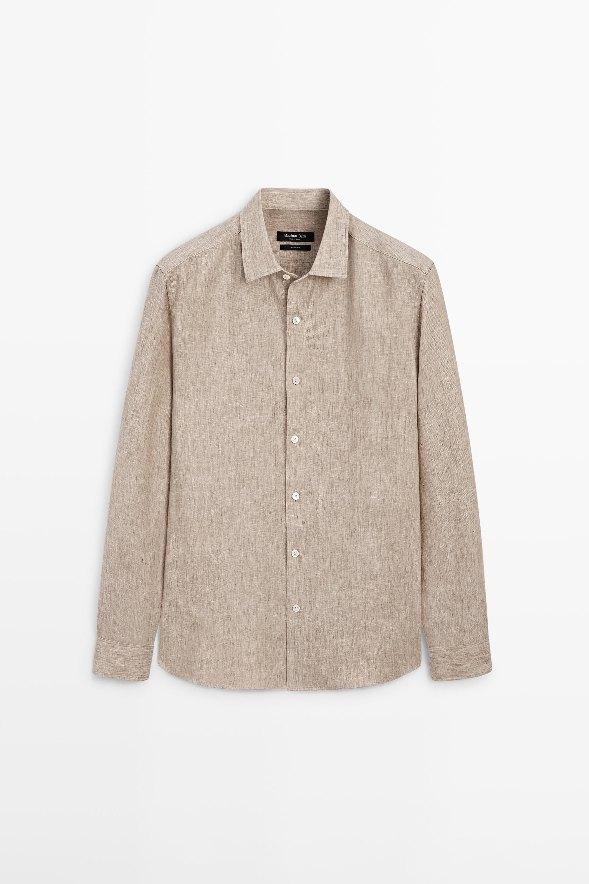 100% linen regular fit shirt — CREAM