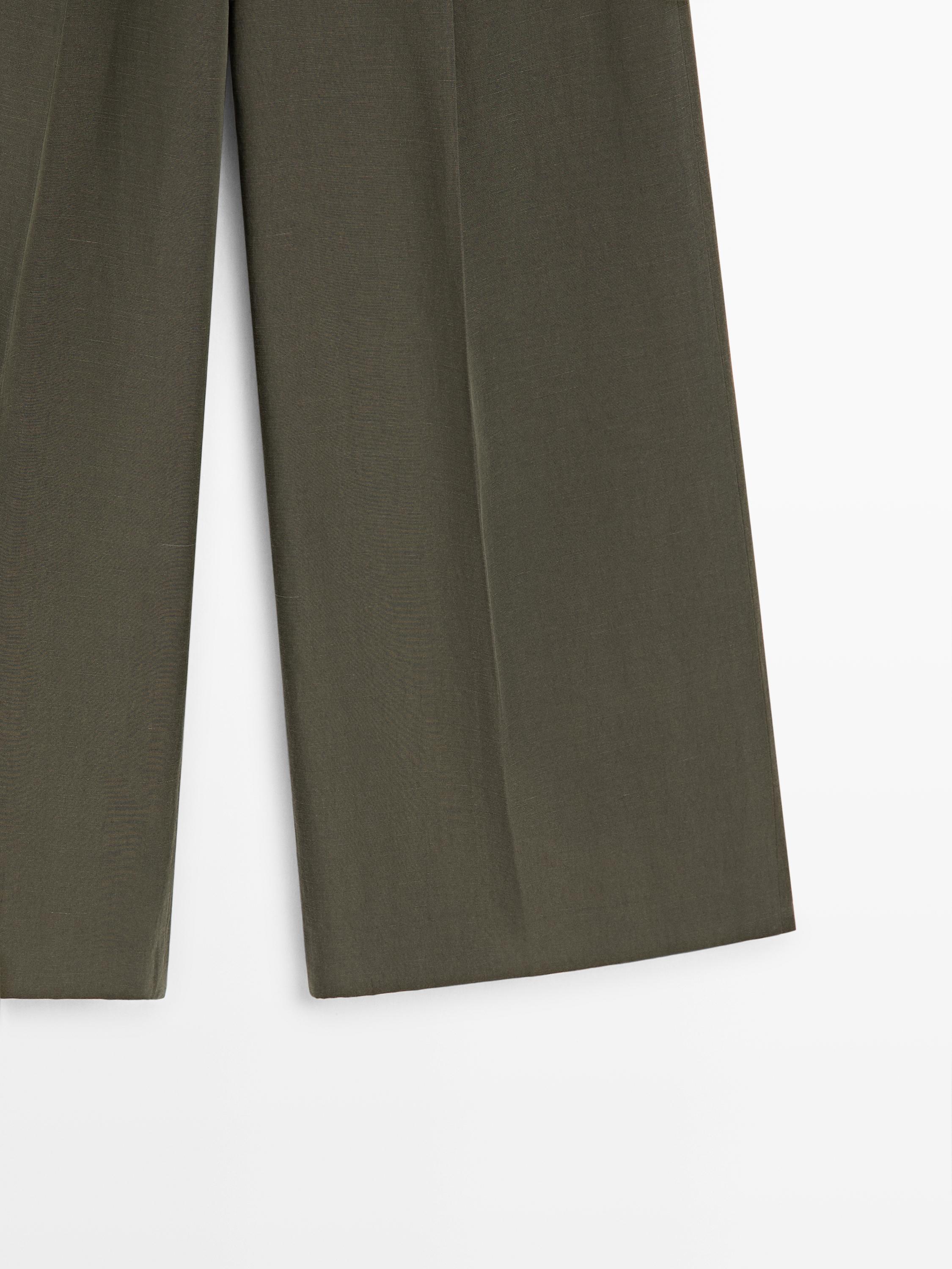 Darted wide-leg trousers — KHAKI