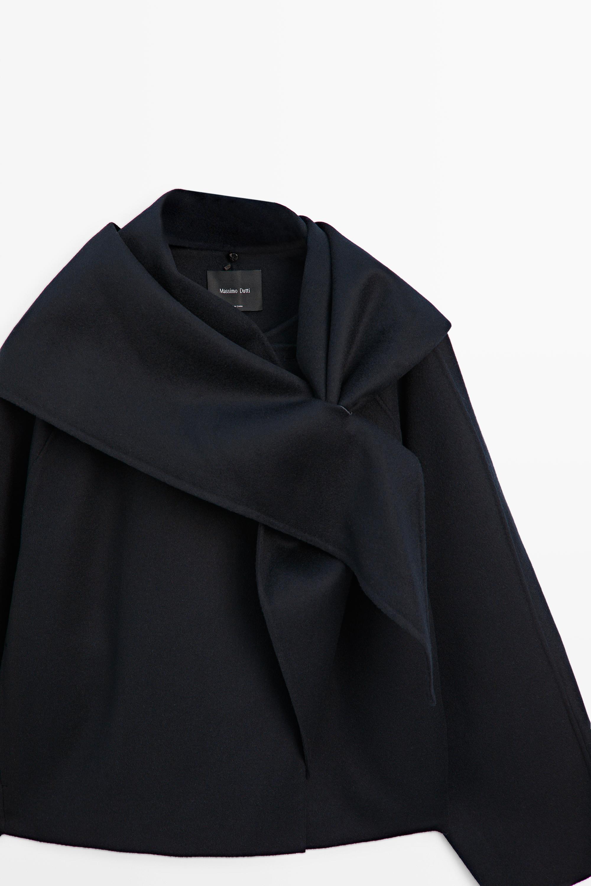 Short coat with scarf detail — NAVY BLUE (alternate view)
