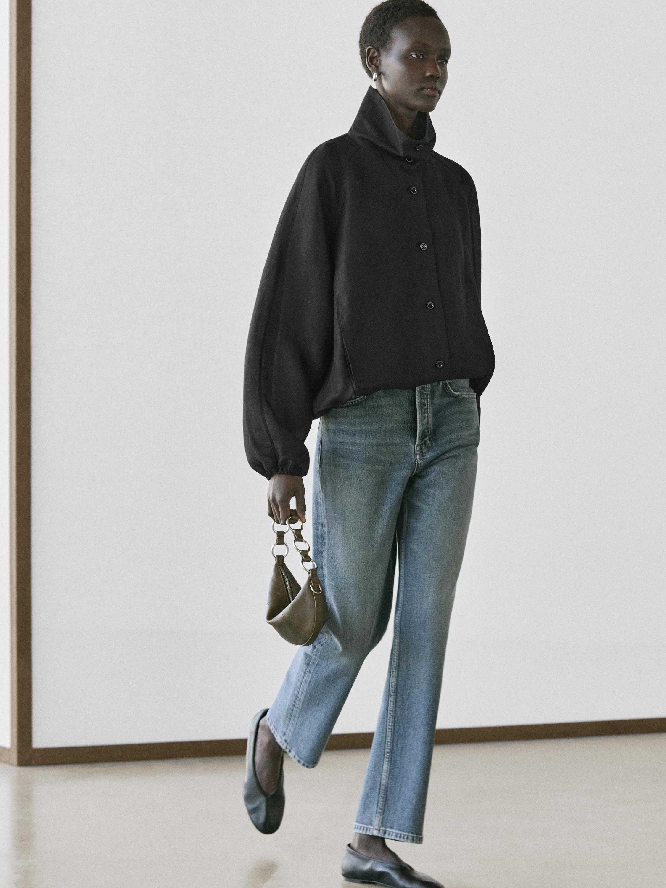 Linen and silk bomber jacket — BLACK
