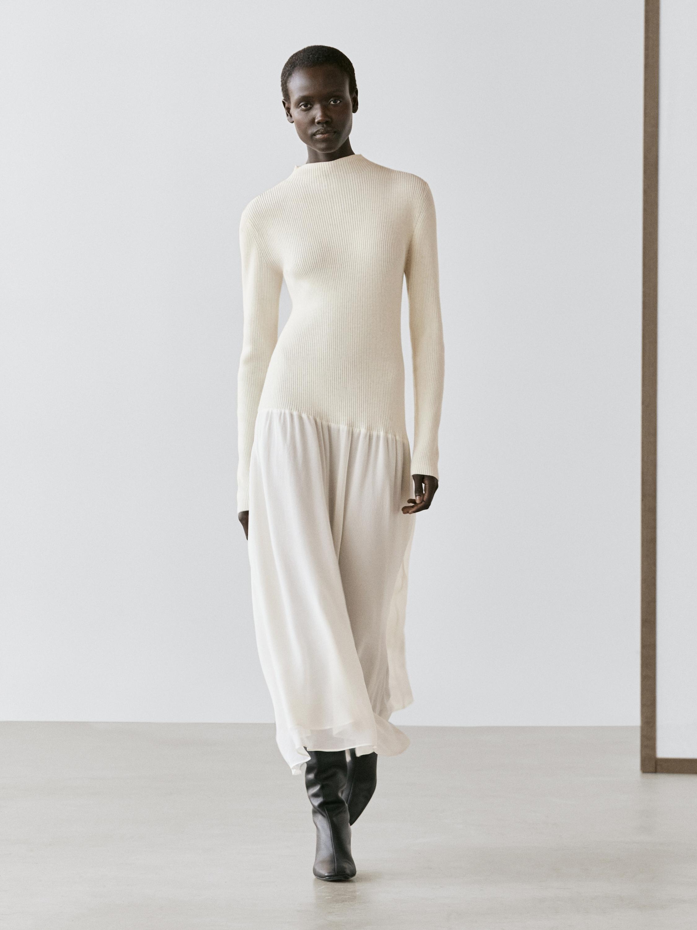 Knit dress with matching detail — CREAM