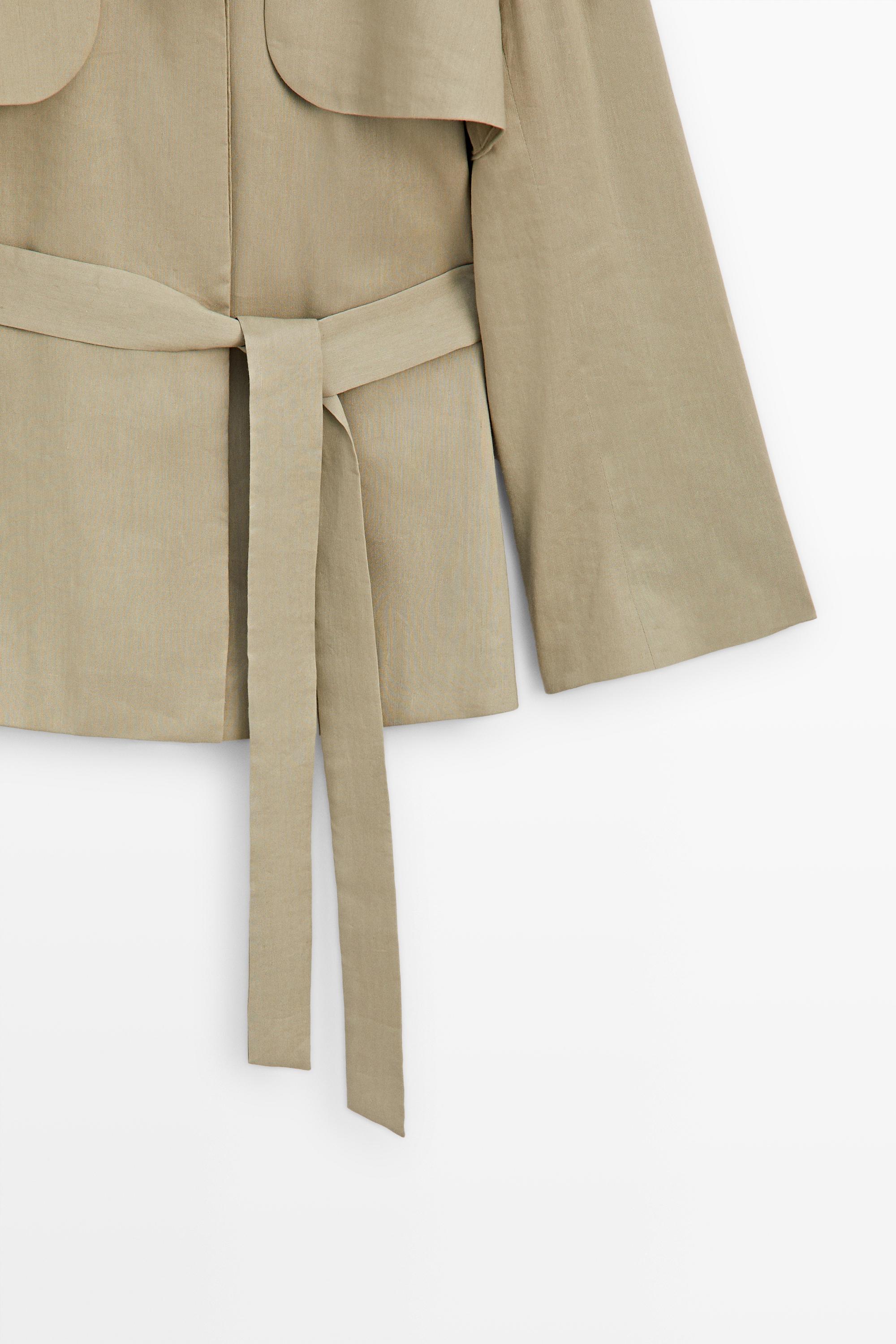 Linen blend short trench coat - STUDIO — PALE KHAKI