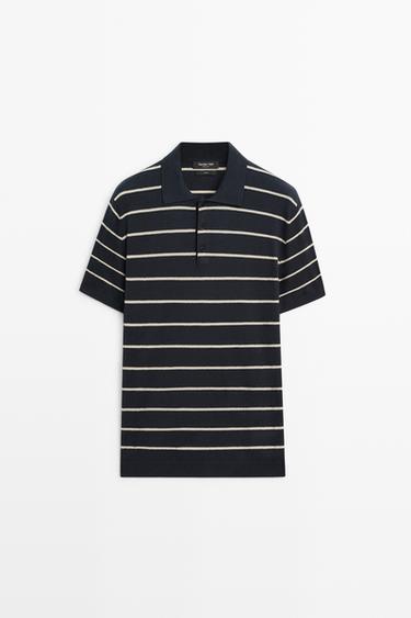 100% cotton striped knit sweater — NAVY BLUE 2