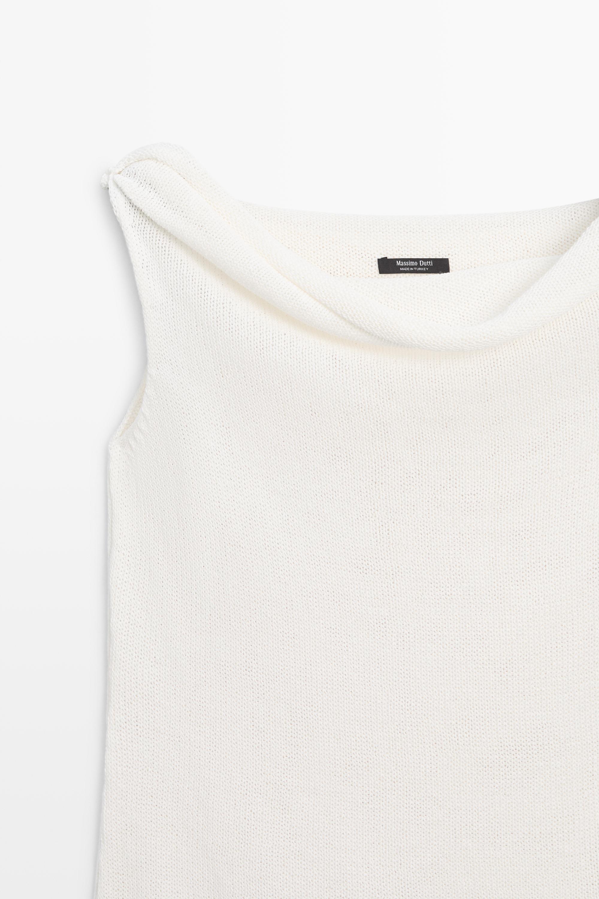 Schulterfreies geripptes Stricktop