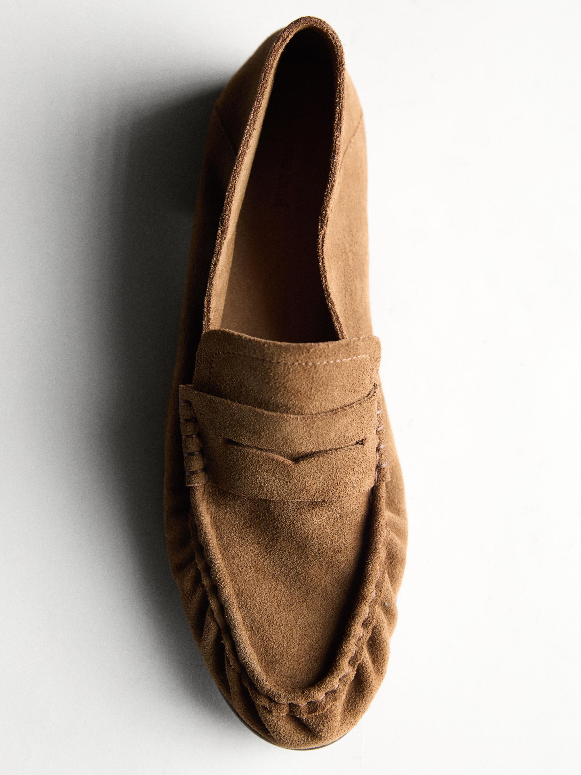 Soft split leather loafers — CAMEL