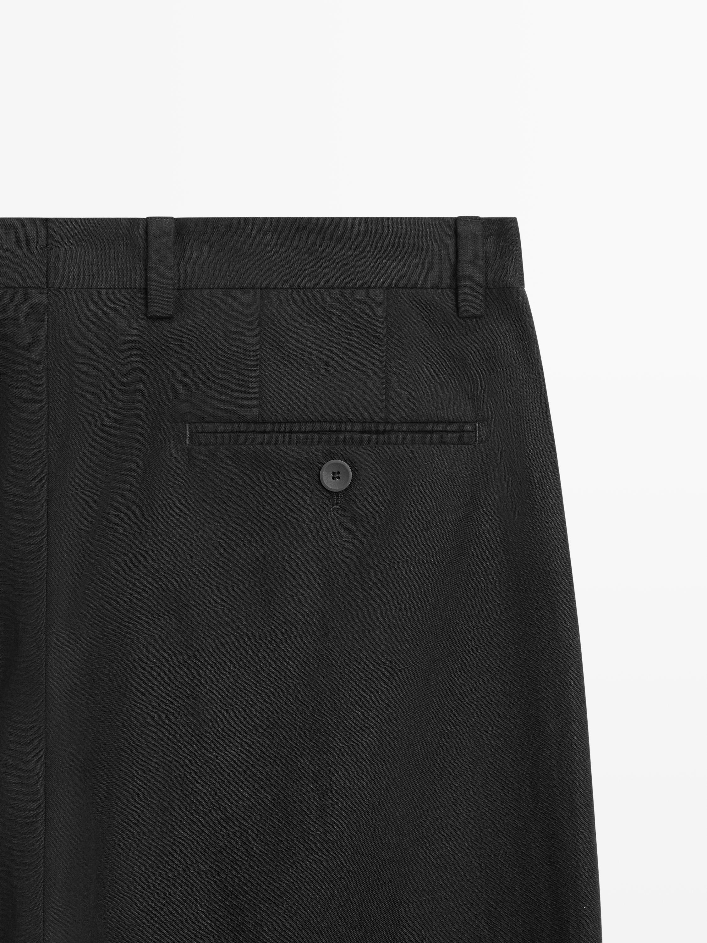 Linen tailored fit barrel trousers — BLACK