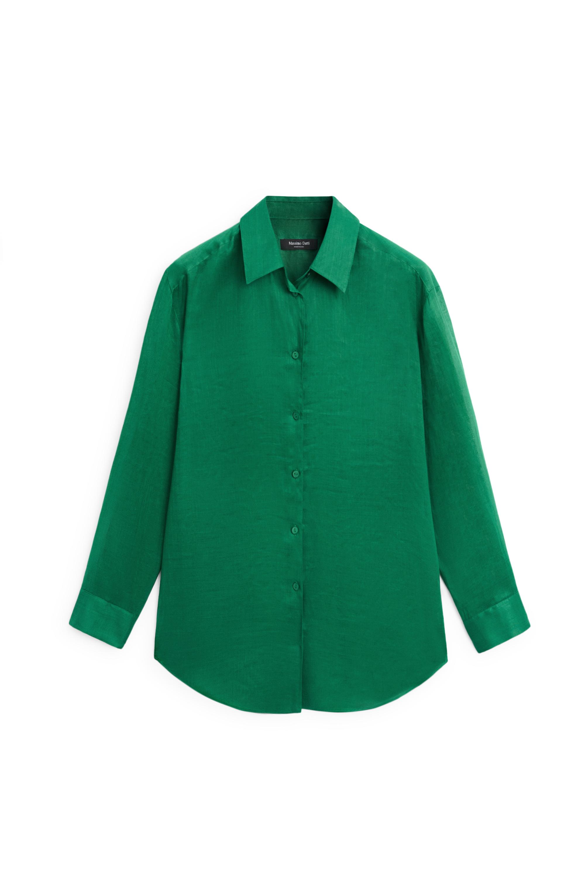 100% ramie flowing long shirt — GREEN