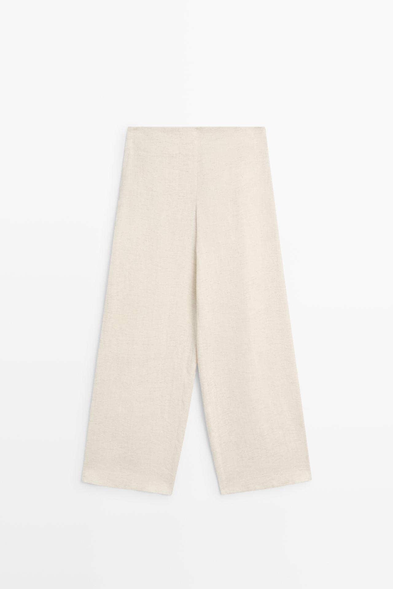 Linen blend barrel fit trousers — SAND