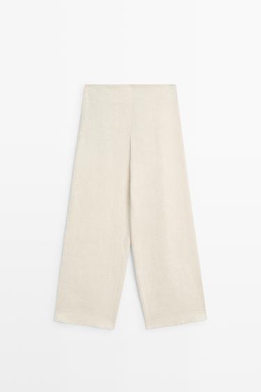 Linen blend barrel fit trousers — SAND 2