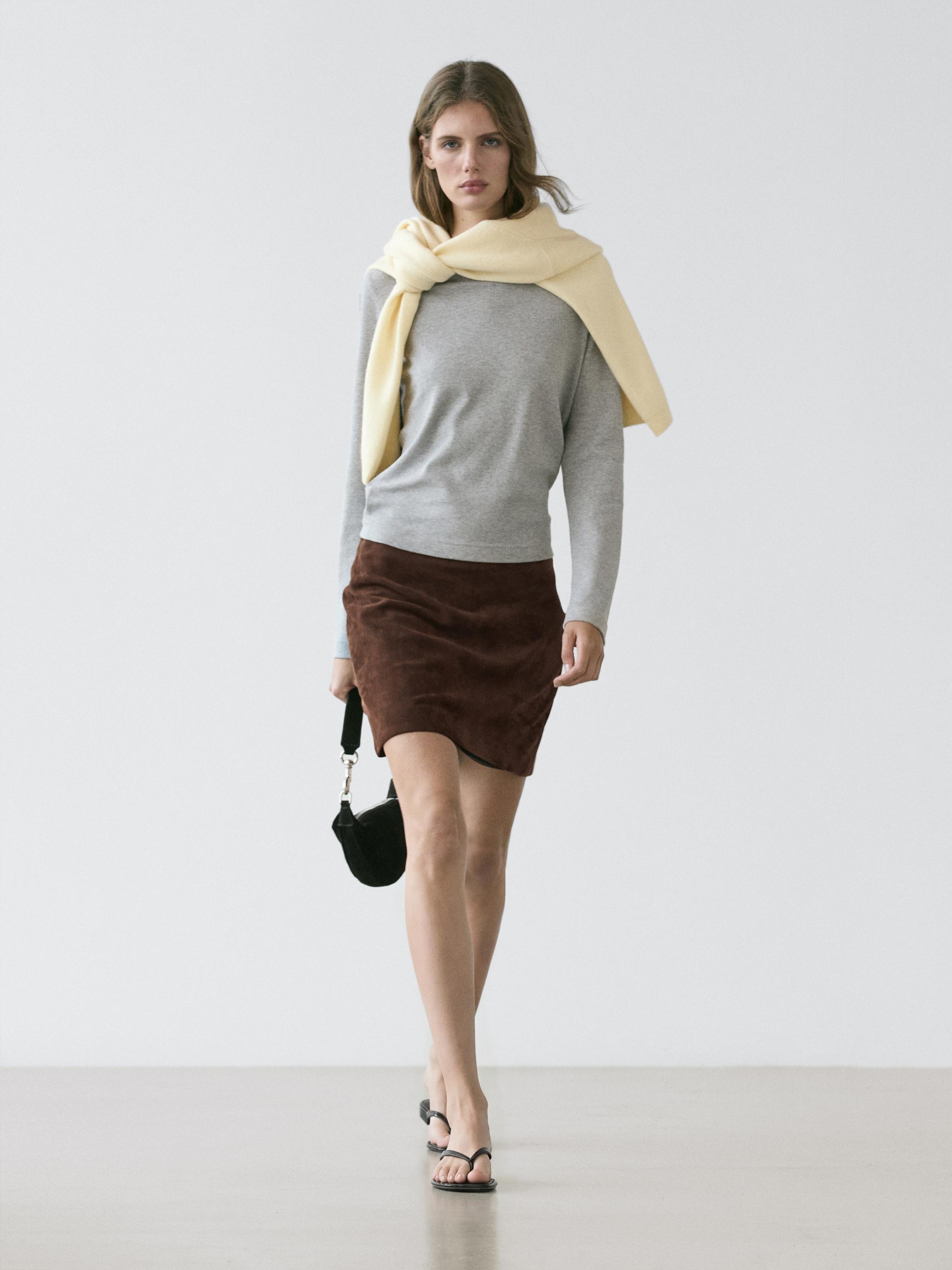 Suede leather mini skirt