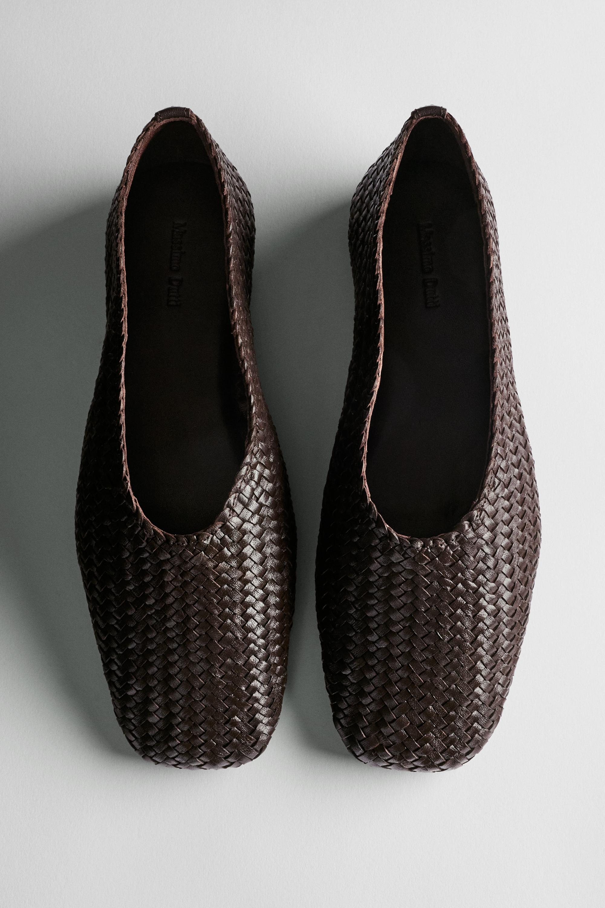 Braided leather ballet flats — BROWN