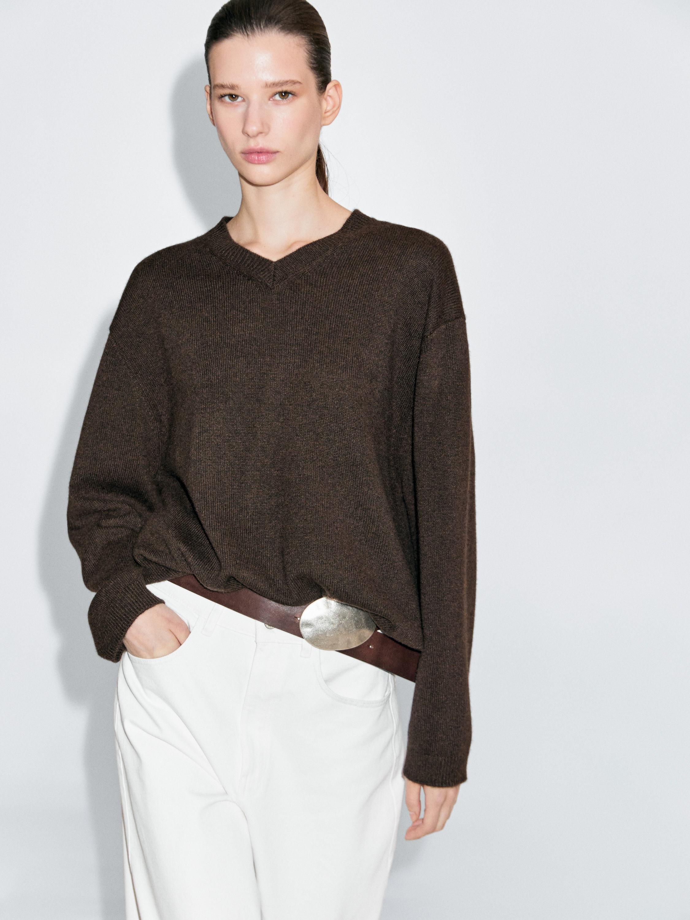 Pull oversize à col en V 100 % cachemire