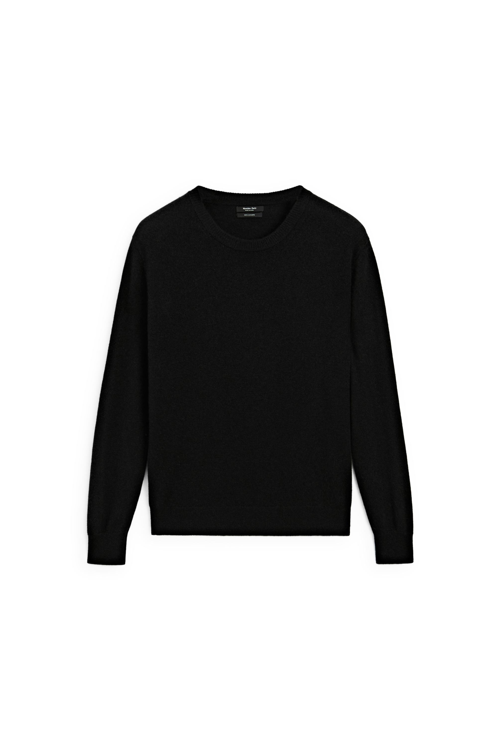 100% cashmere long sleeve sweater — BLACK