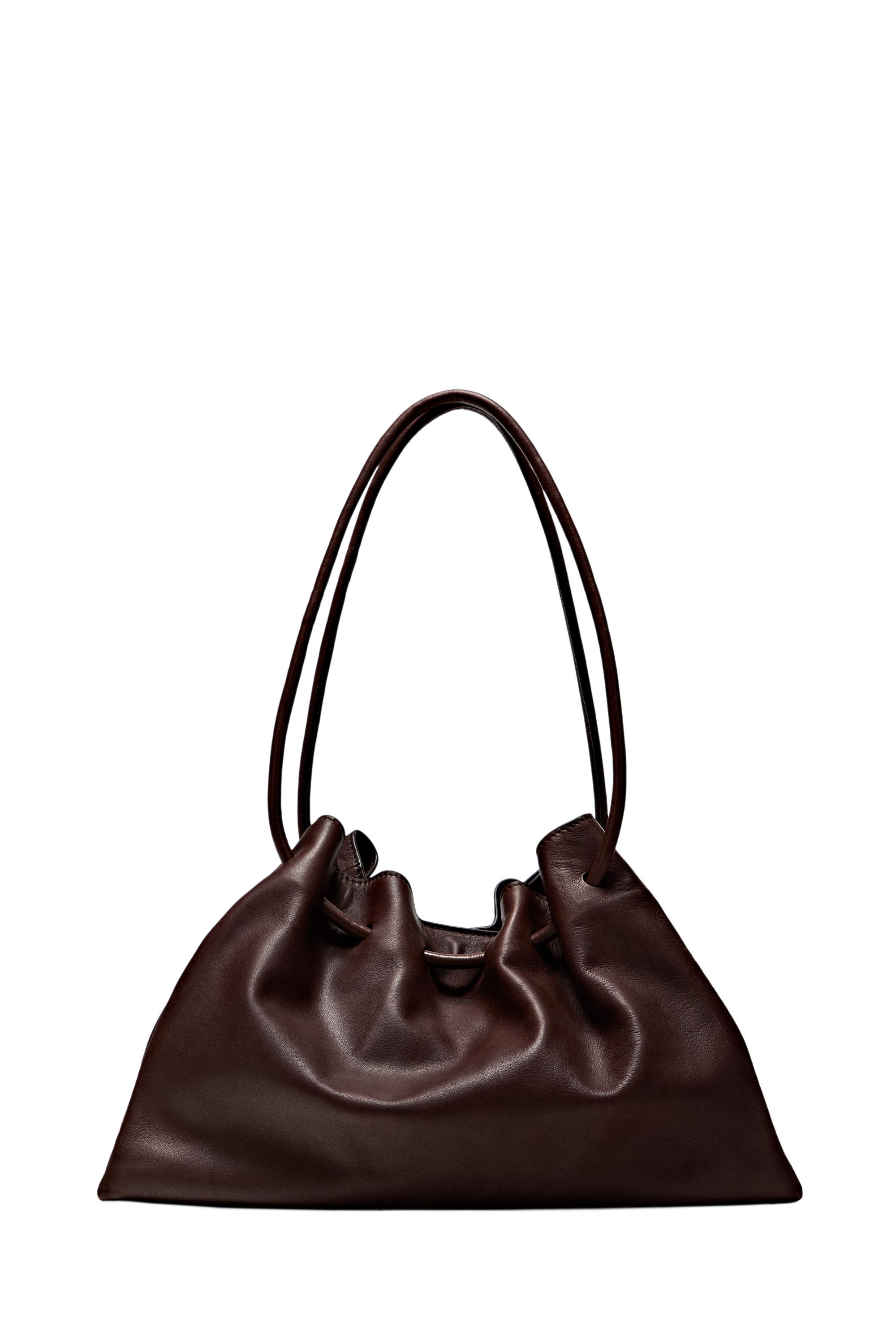 Nappa leather ruffled bag — BROWN