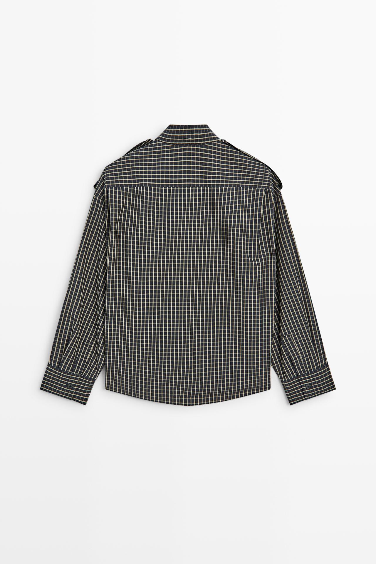 100% cotton check shirt with shoulder detail — DARK BLUE