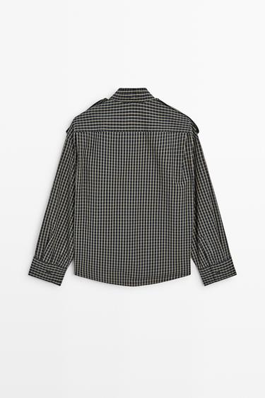 100% cotton check shirt with shoulder detail — DARK BLUE 6