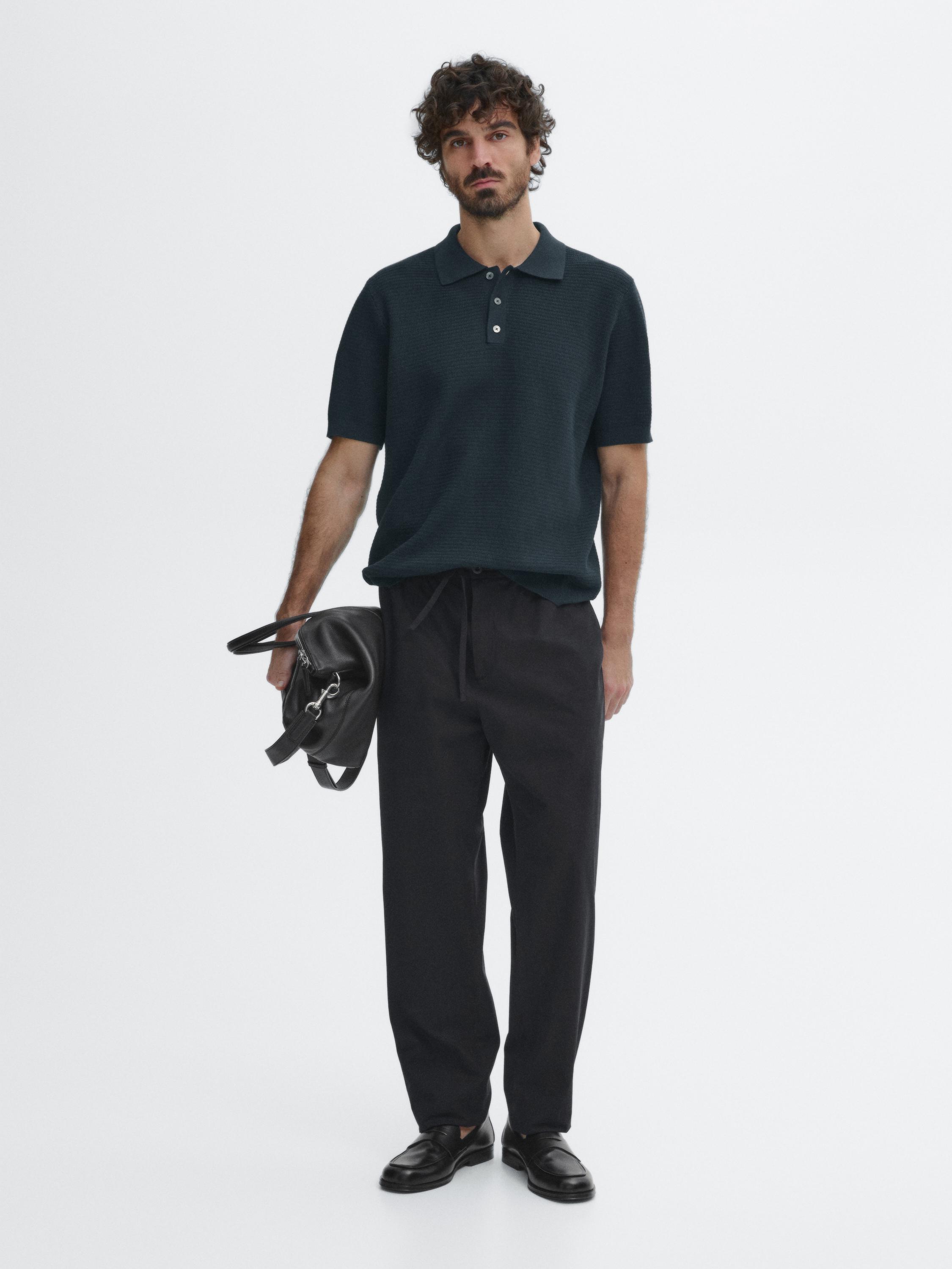 Knit polo sweater with short sleeves
