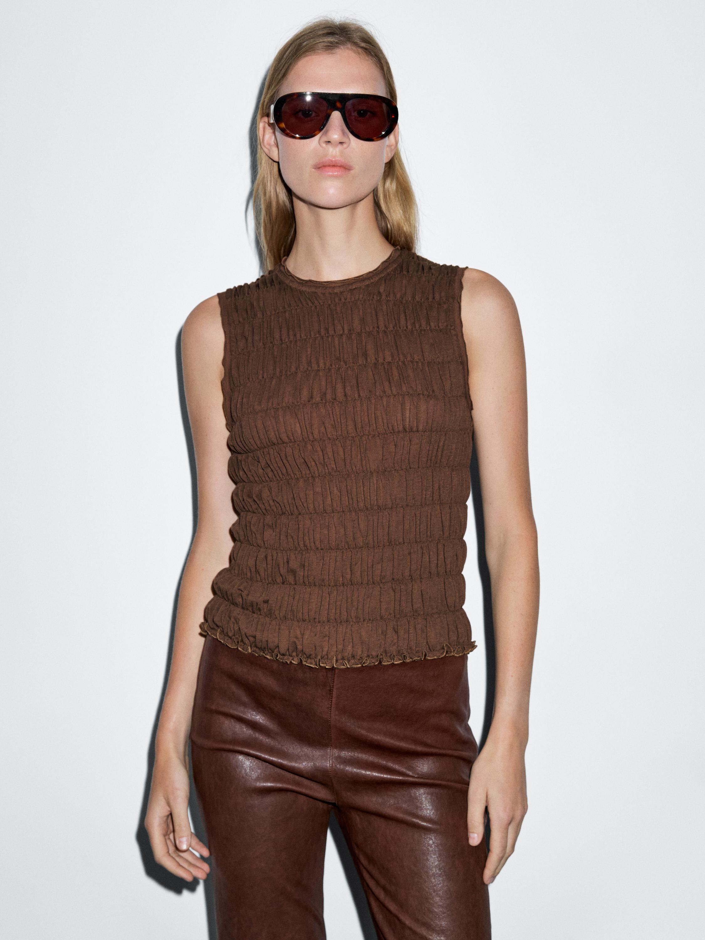 Gathered cotton blend top