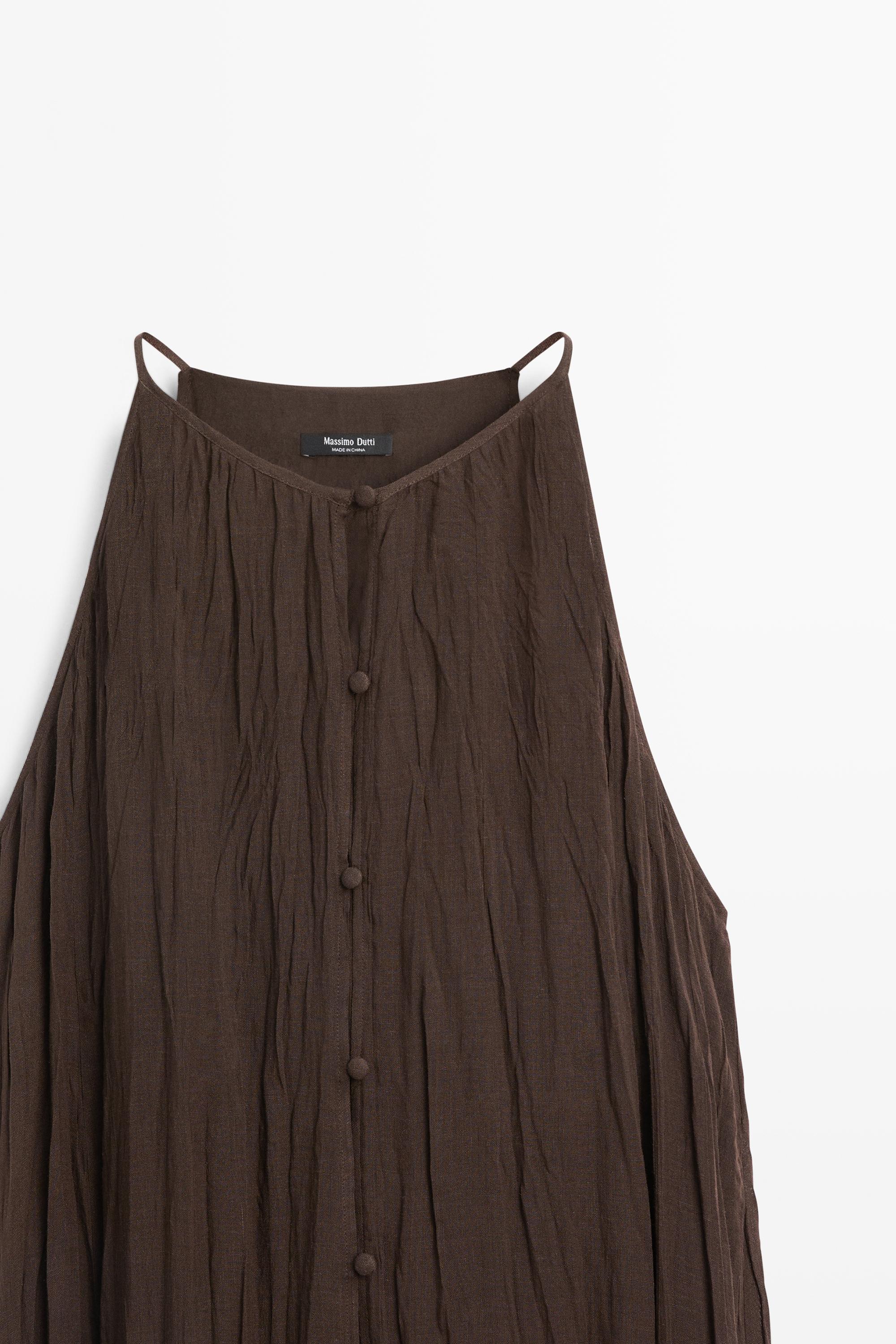 Flowing midi dress with button details — BROWN