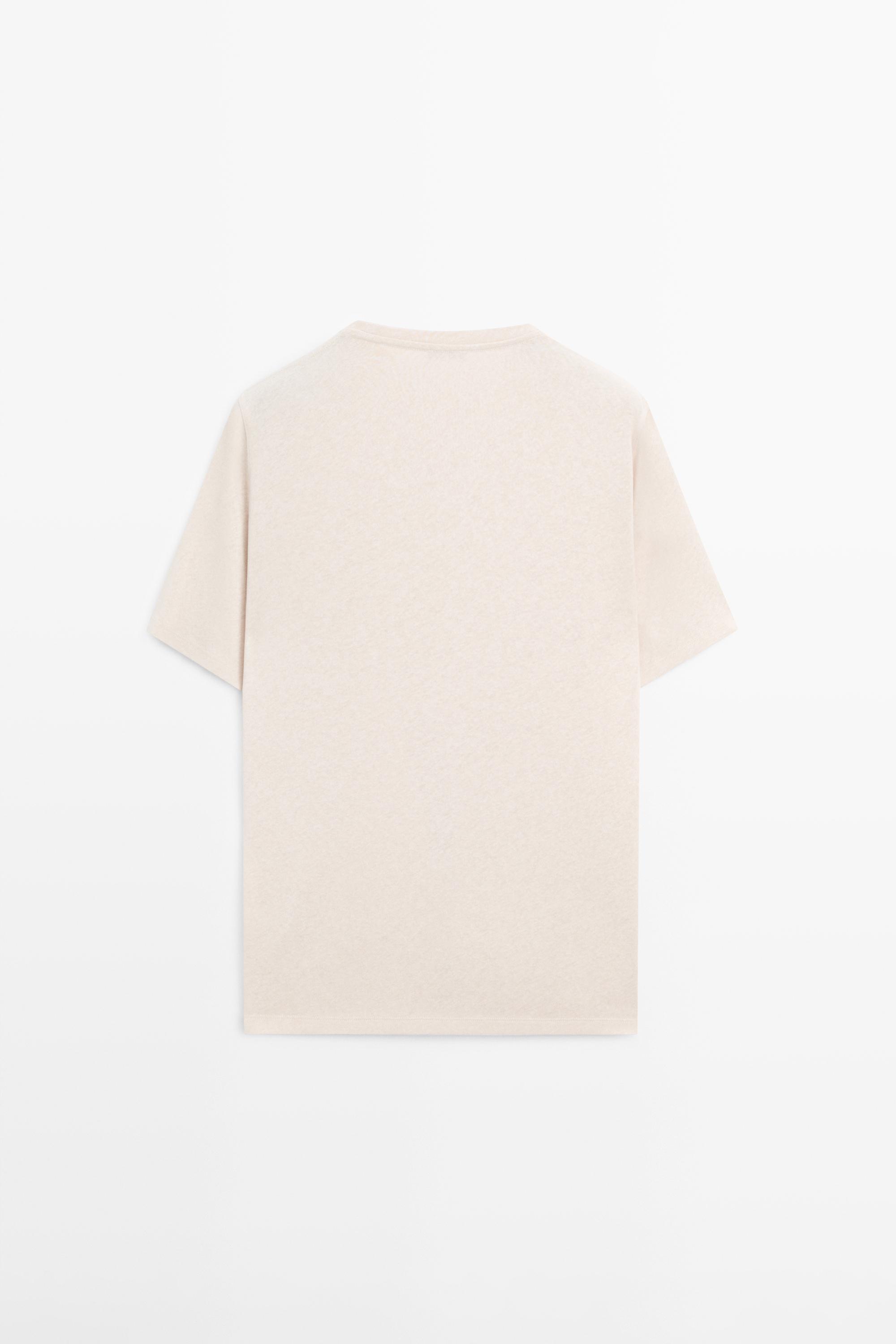 Short sleeve linen and cotton T-shirt — BROWN