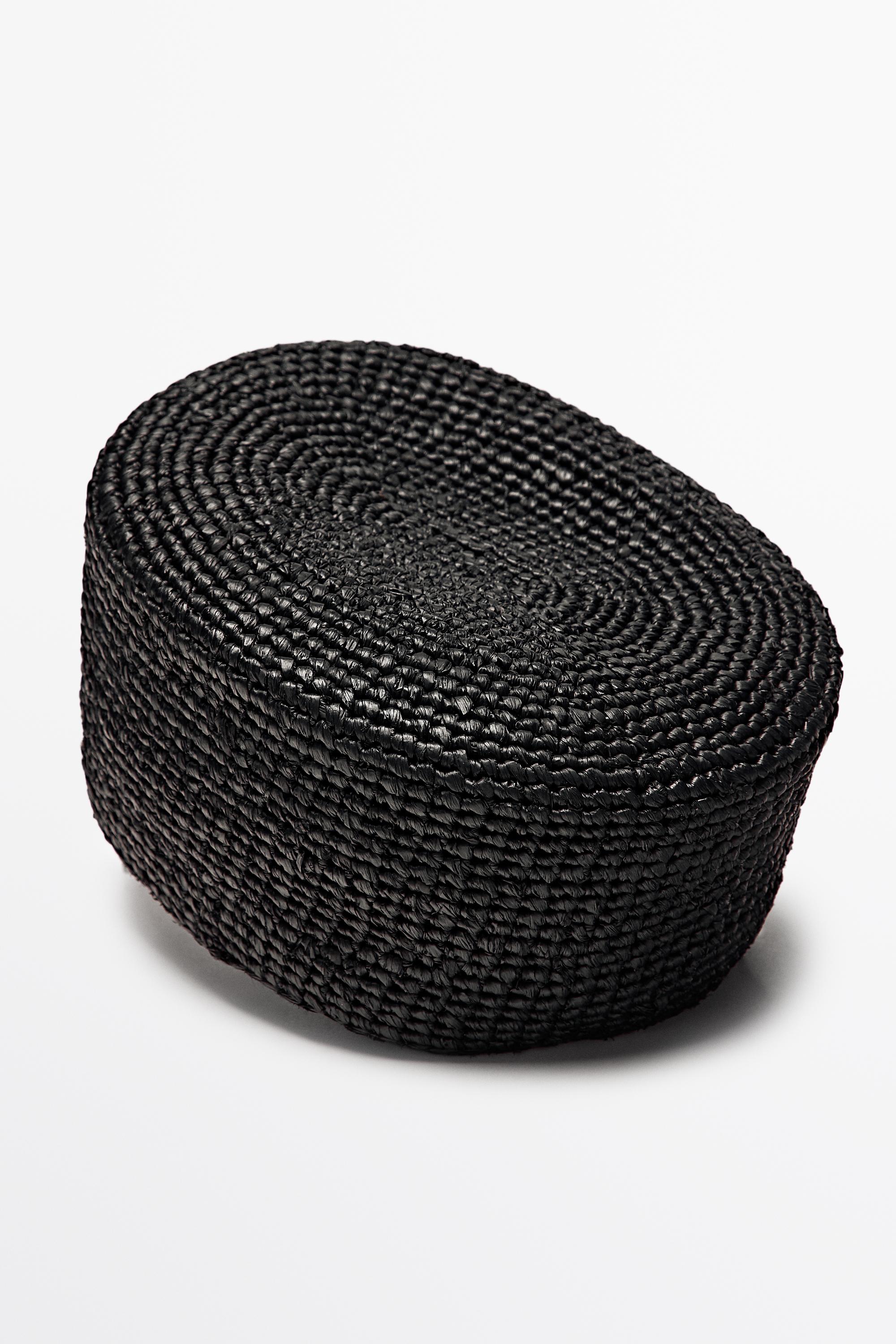 Raffia pillbox hat — BLACK