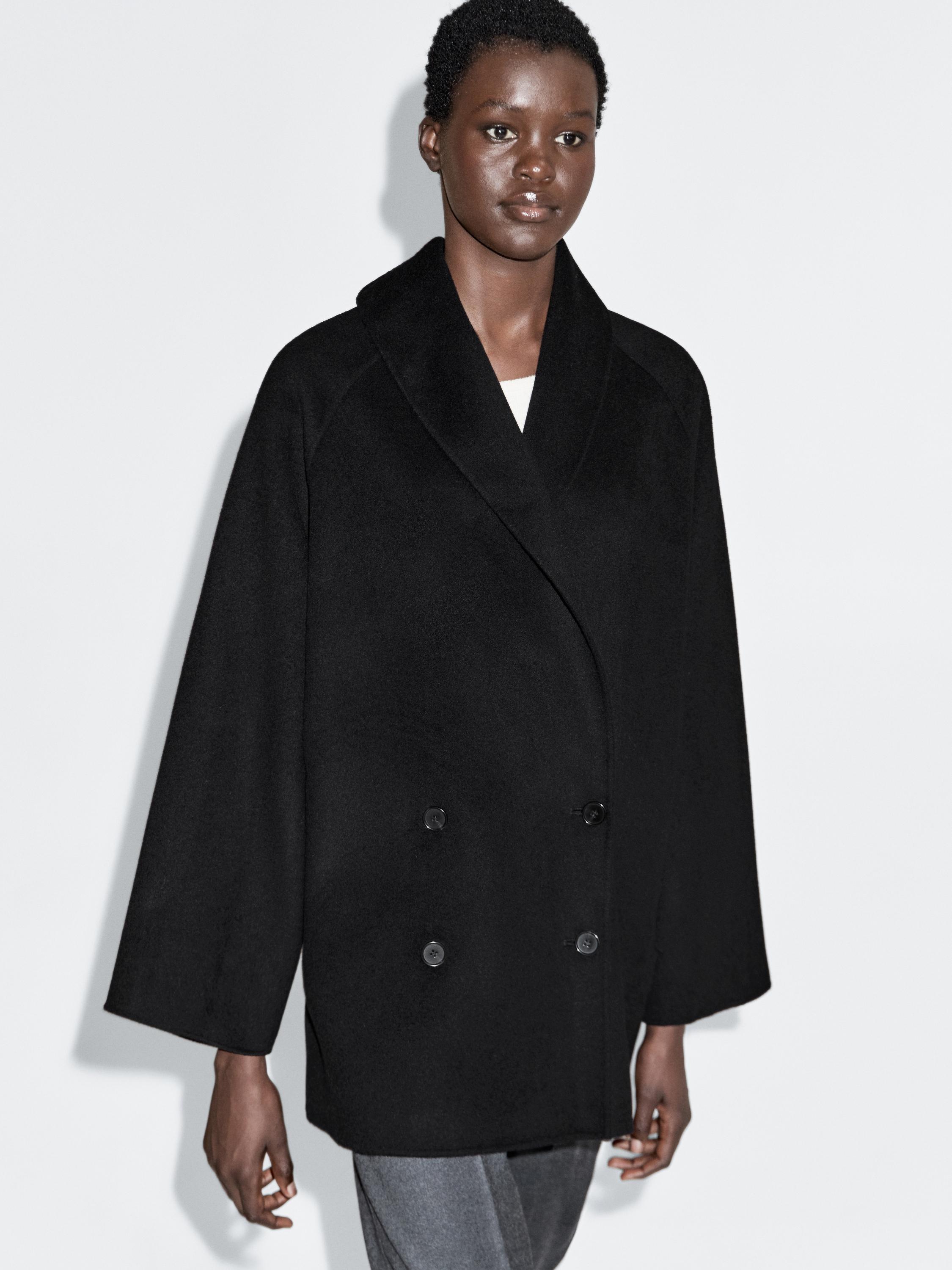 معطف متوسط الطول من الصوف المخلوط بياقة مطوية