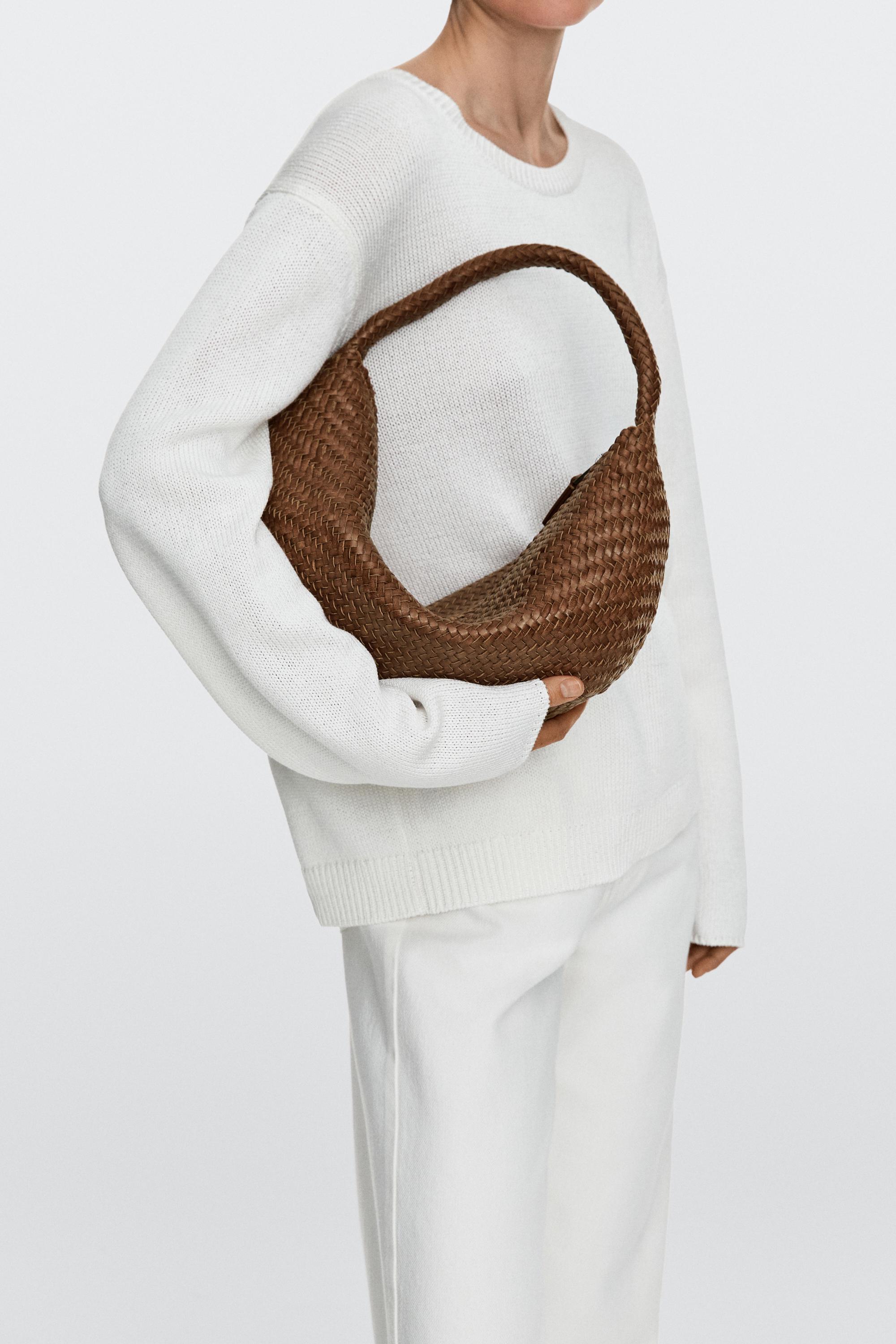 Braided leather half-moon bag — LEATHER