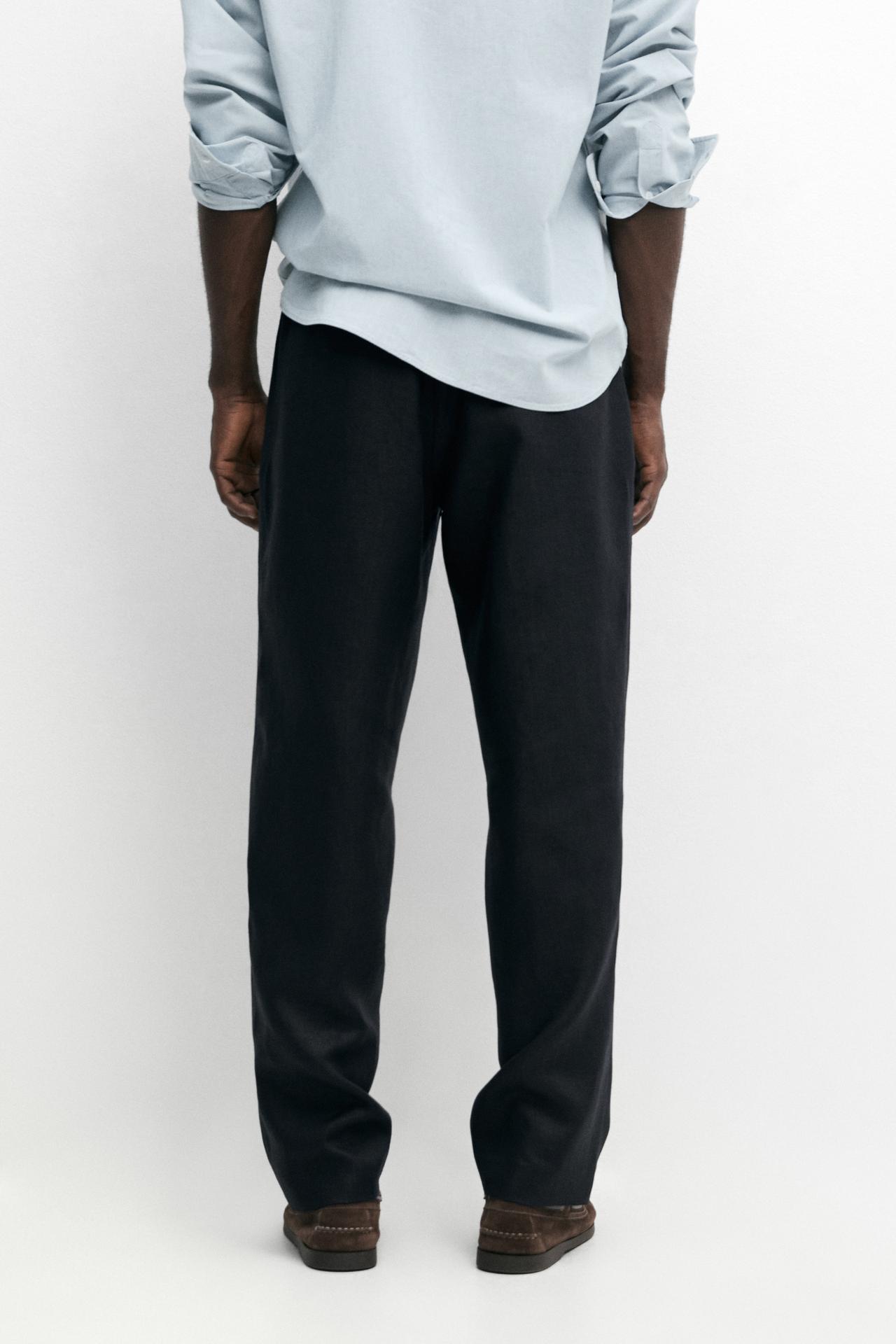 100% linen trousers with elasticated waist — DEEP BLUE