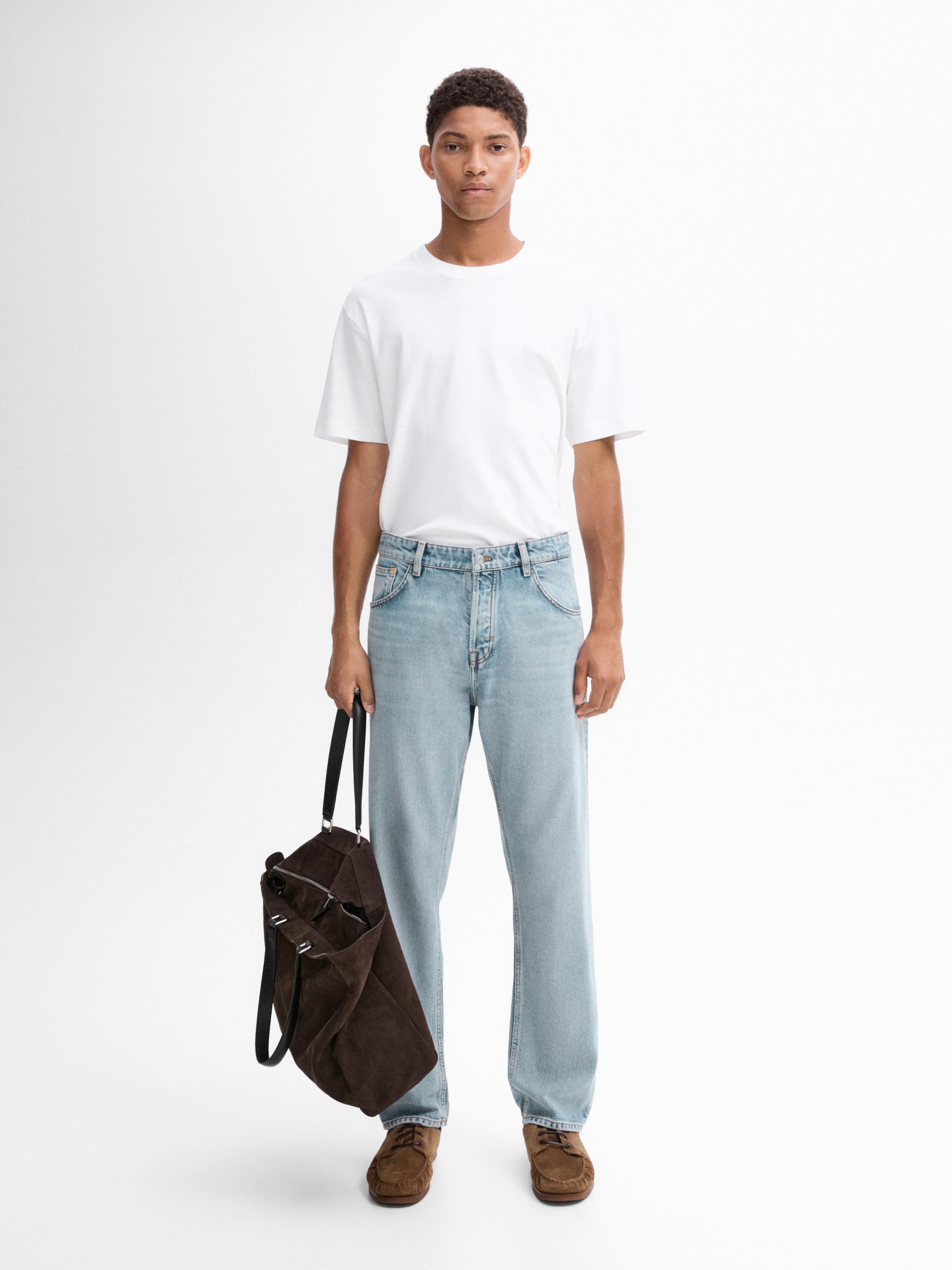 Straight-leg heavy wash jeans