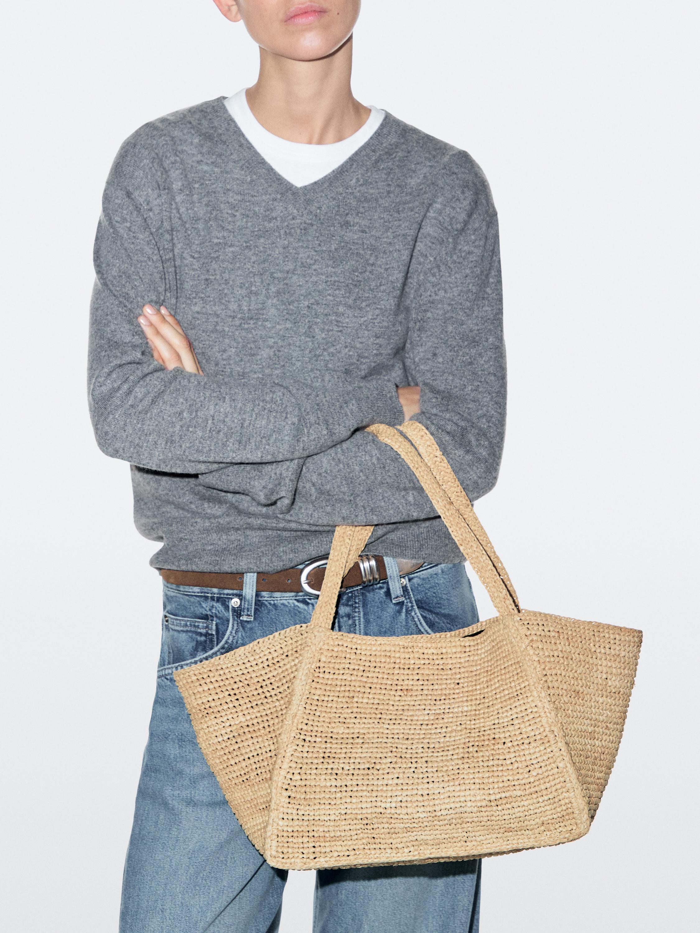 100% raffia mid-sized tote bag — BEIGE