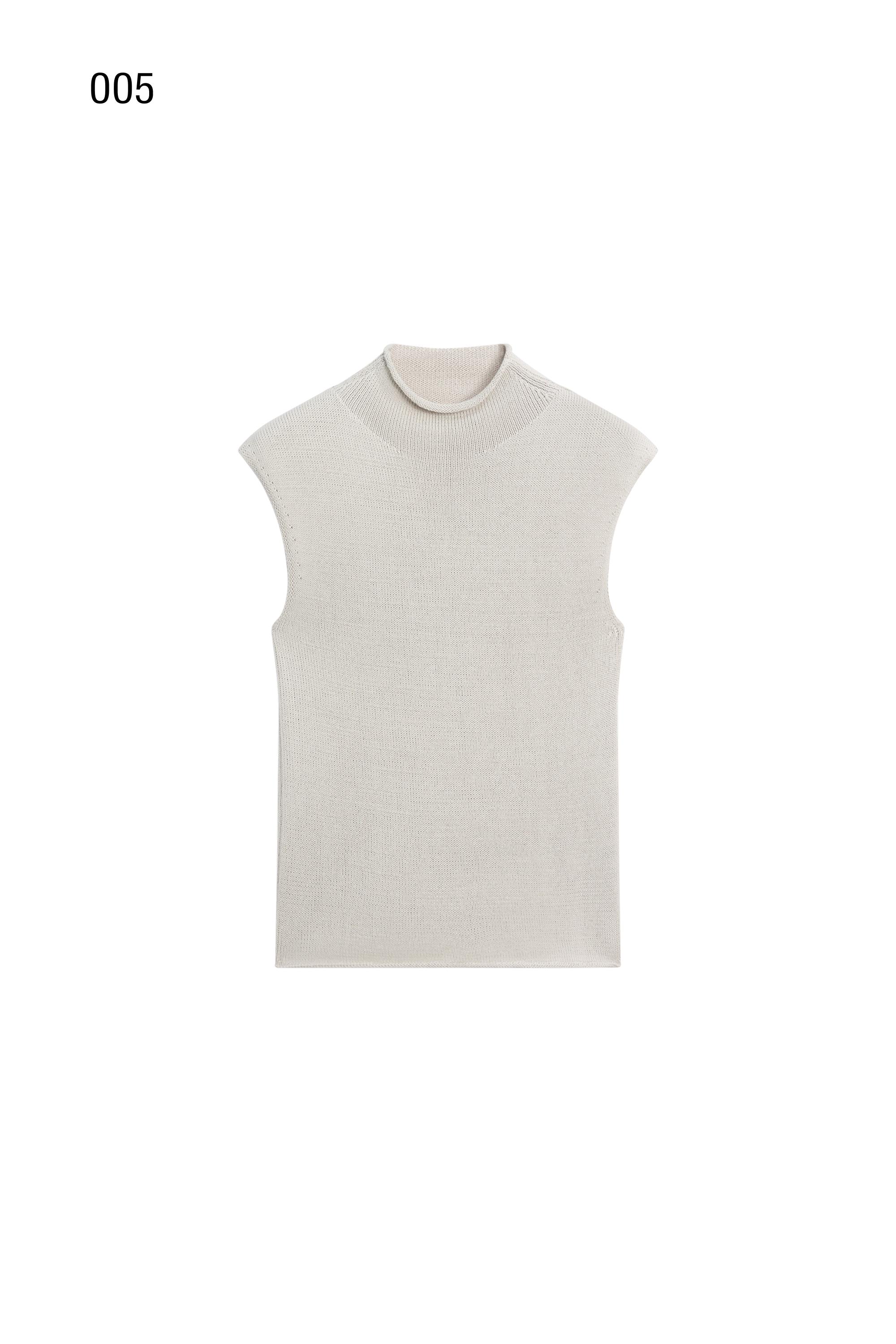 Cotton blend high neck knit top — STONE