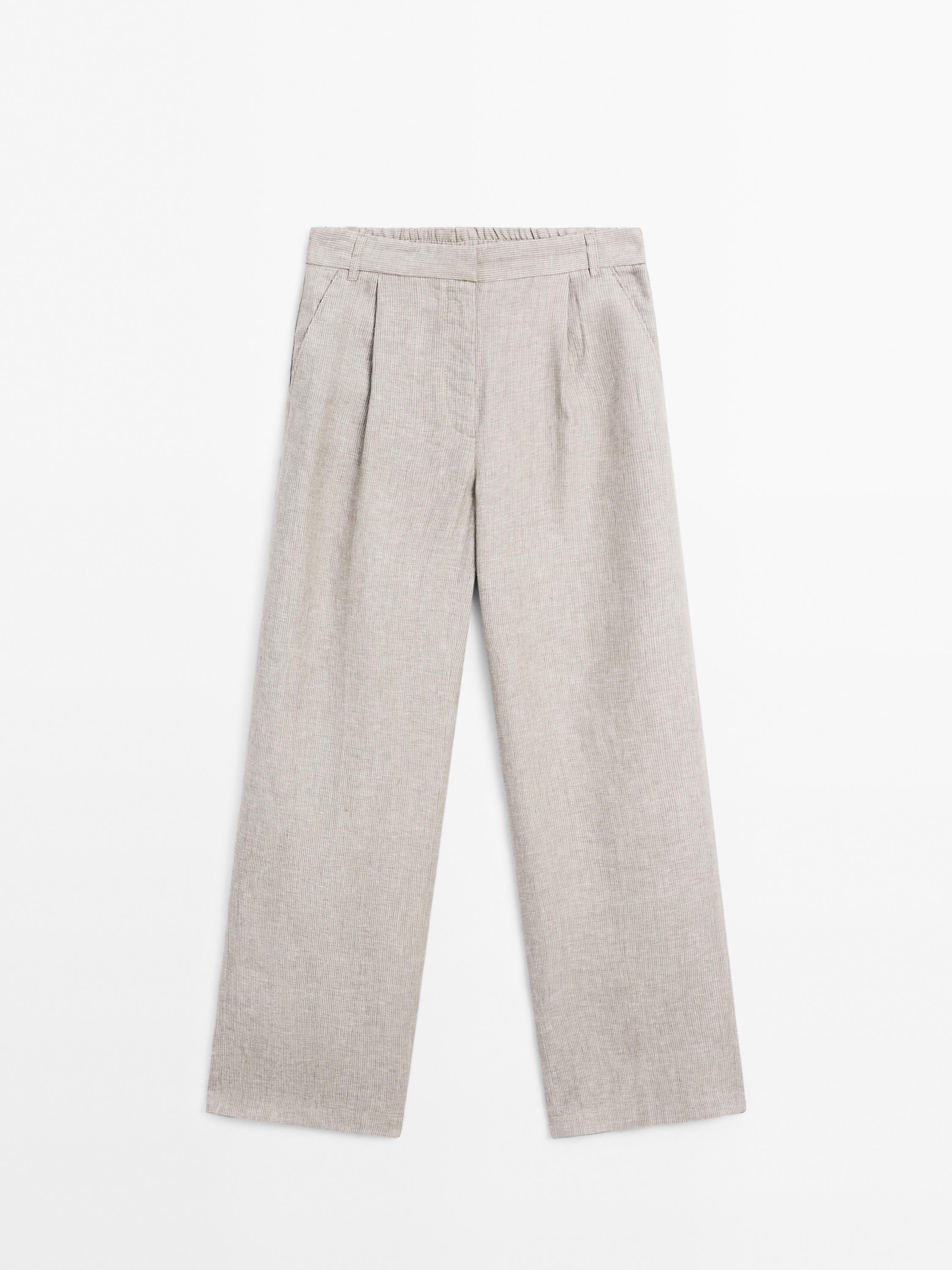 Wide-Leg-Hose aus Leinen mit feinen Streifen