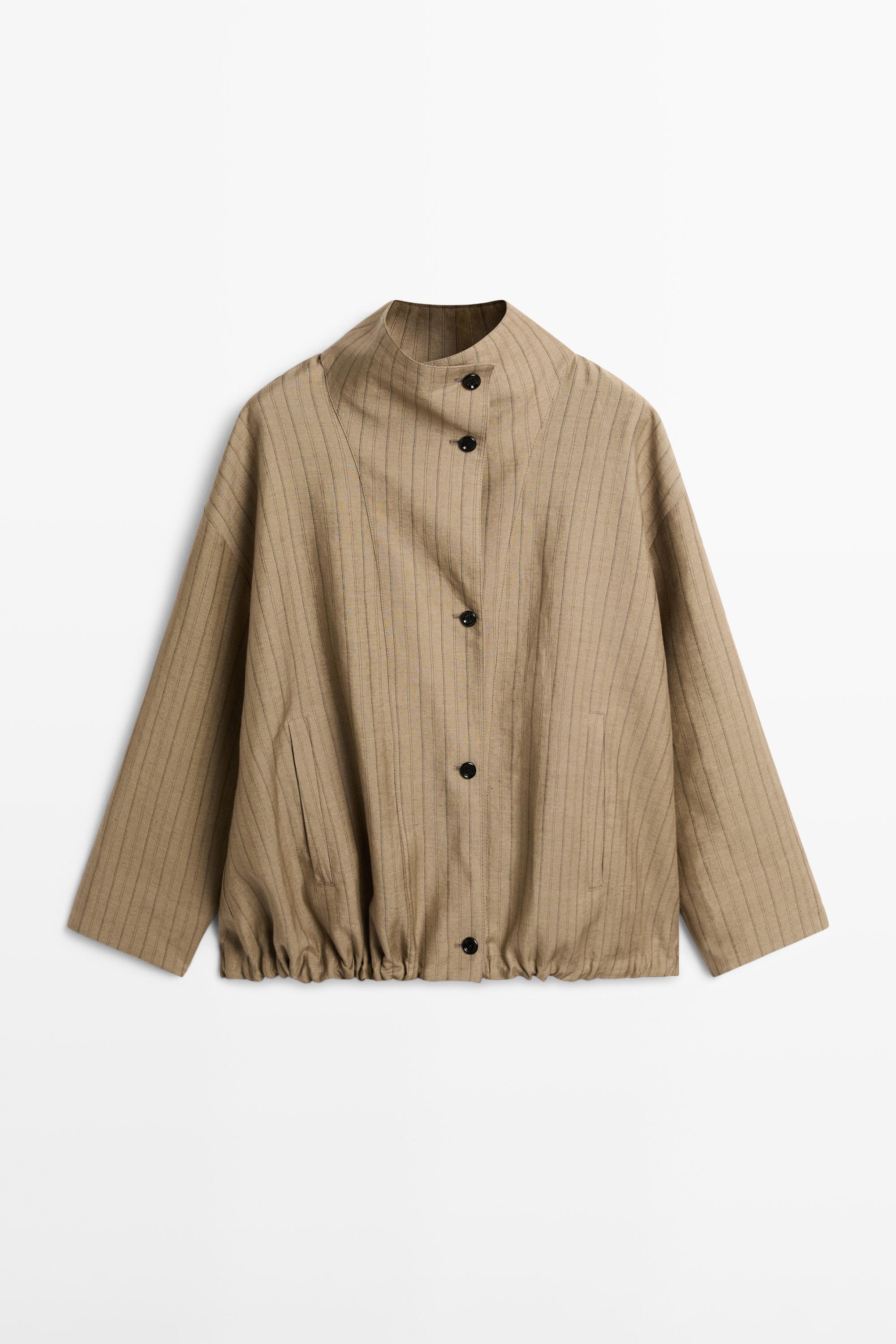 Striped linen blend bomber jacket