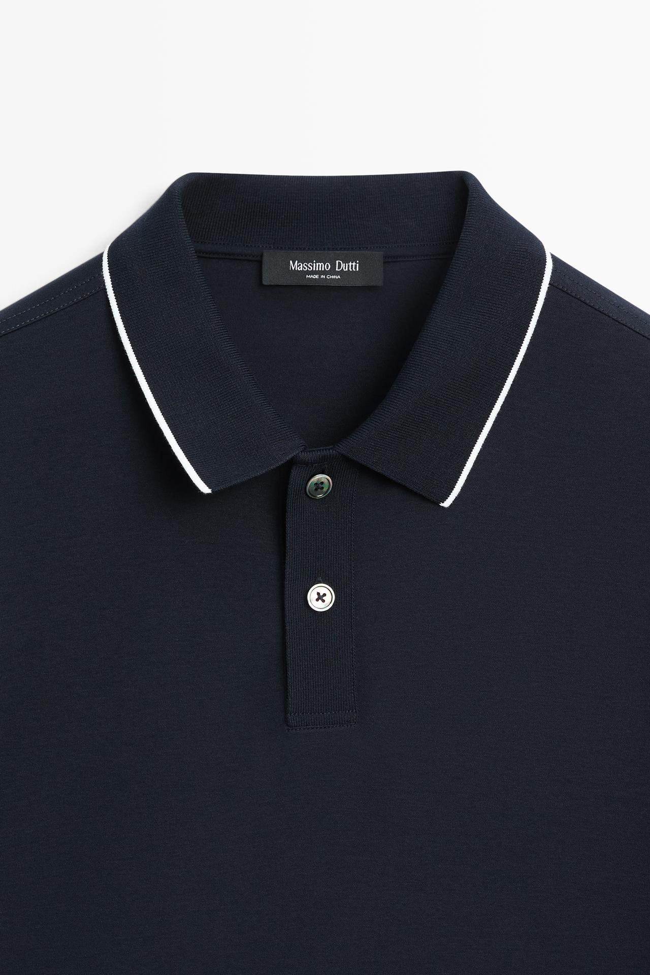 Short sleeve polo shirt with contrast detail — NAVY BLUE