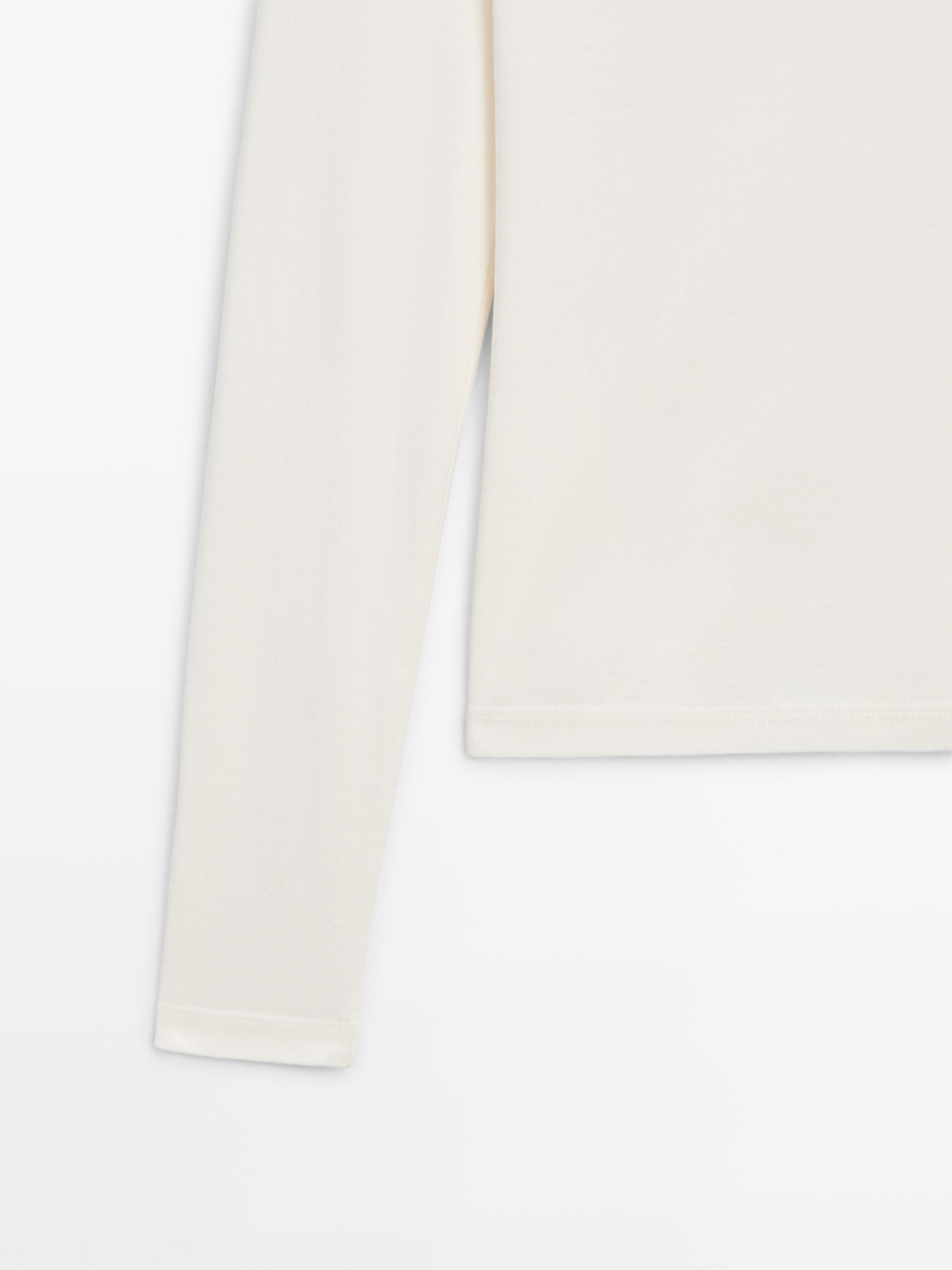 Ribbed long sleeve melange T-shirt — CREAM