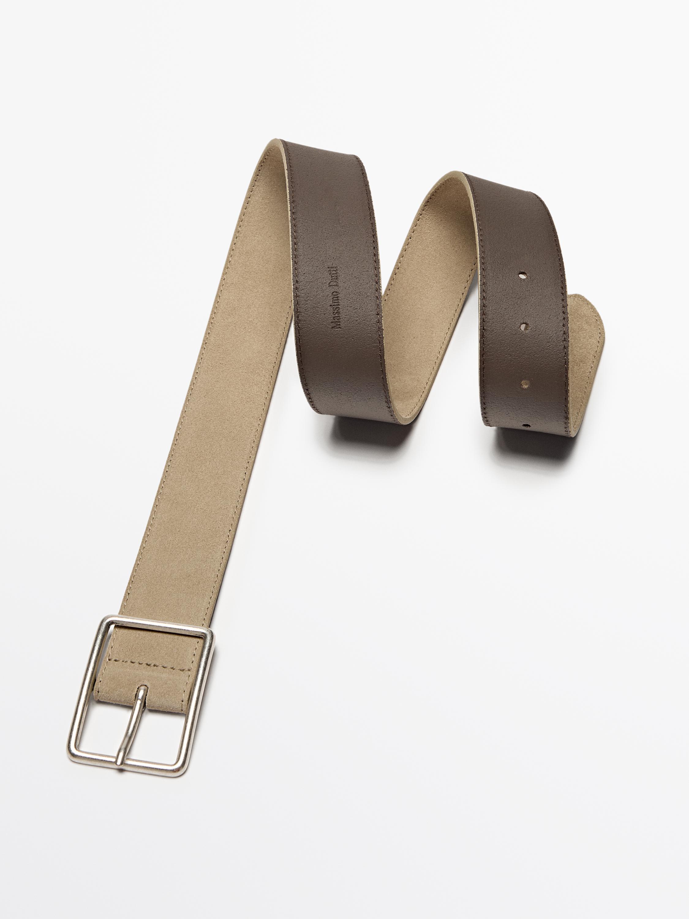 Split suede belt with rectangular buckle