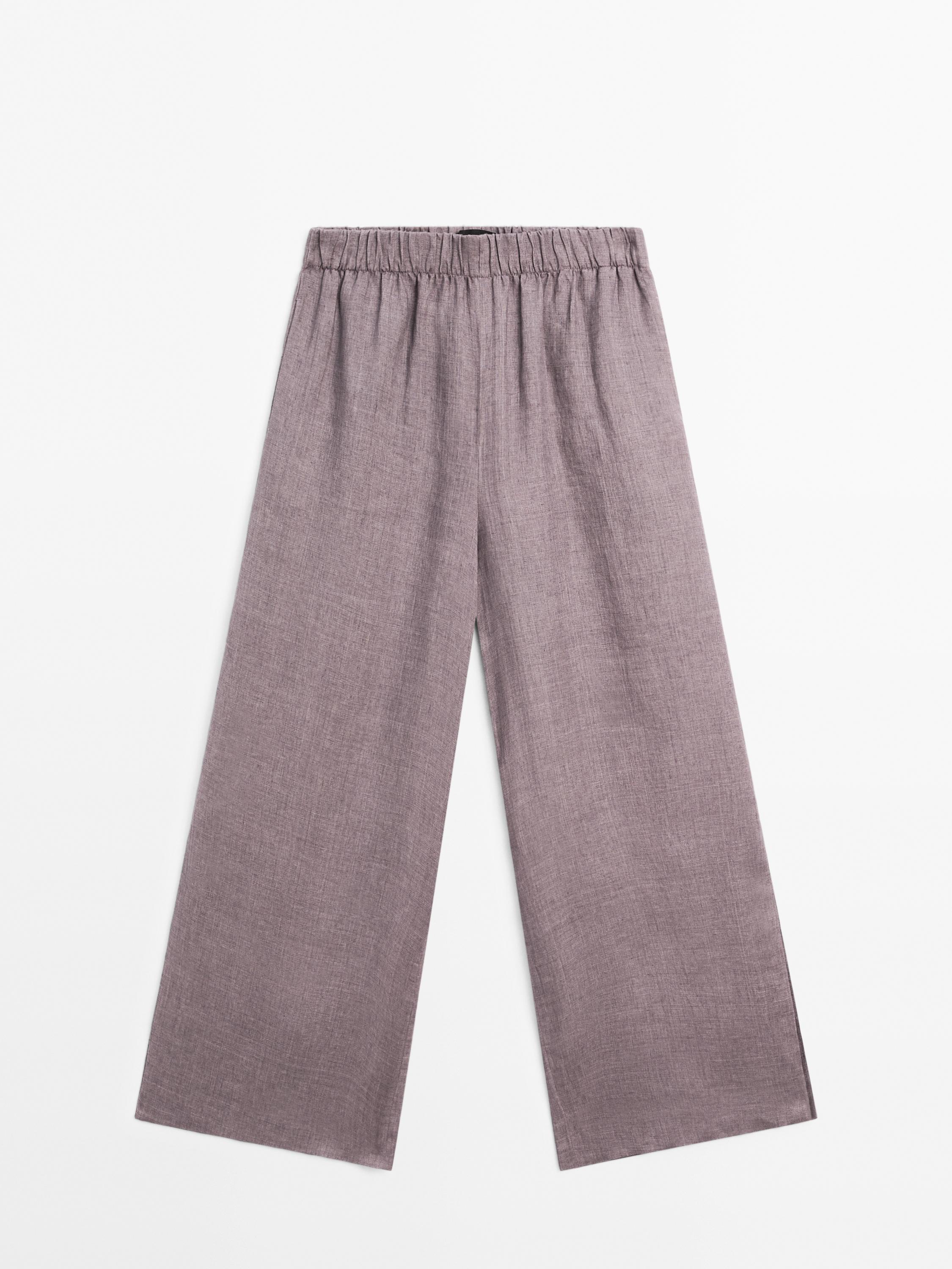 100% linen flowing straight-leg trousers