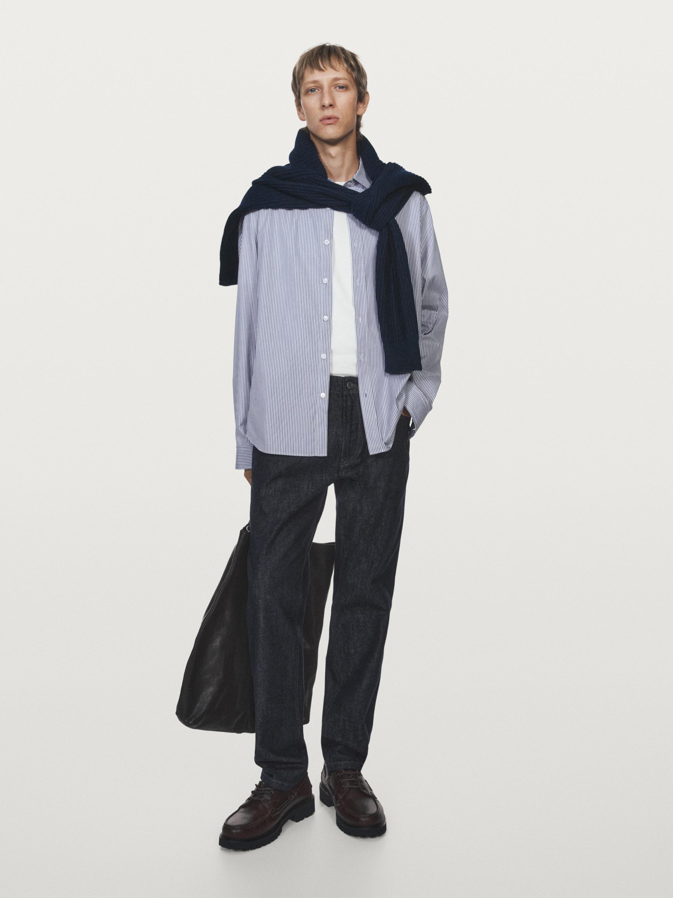 Regular fit striped poplin shirt