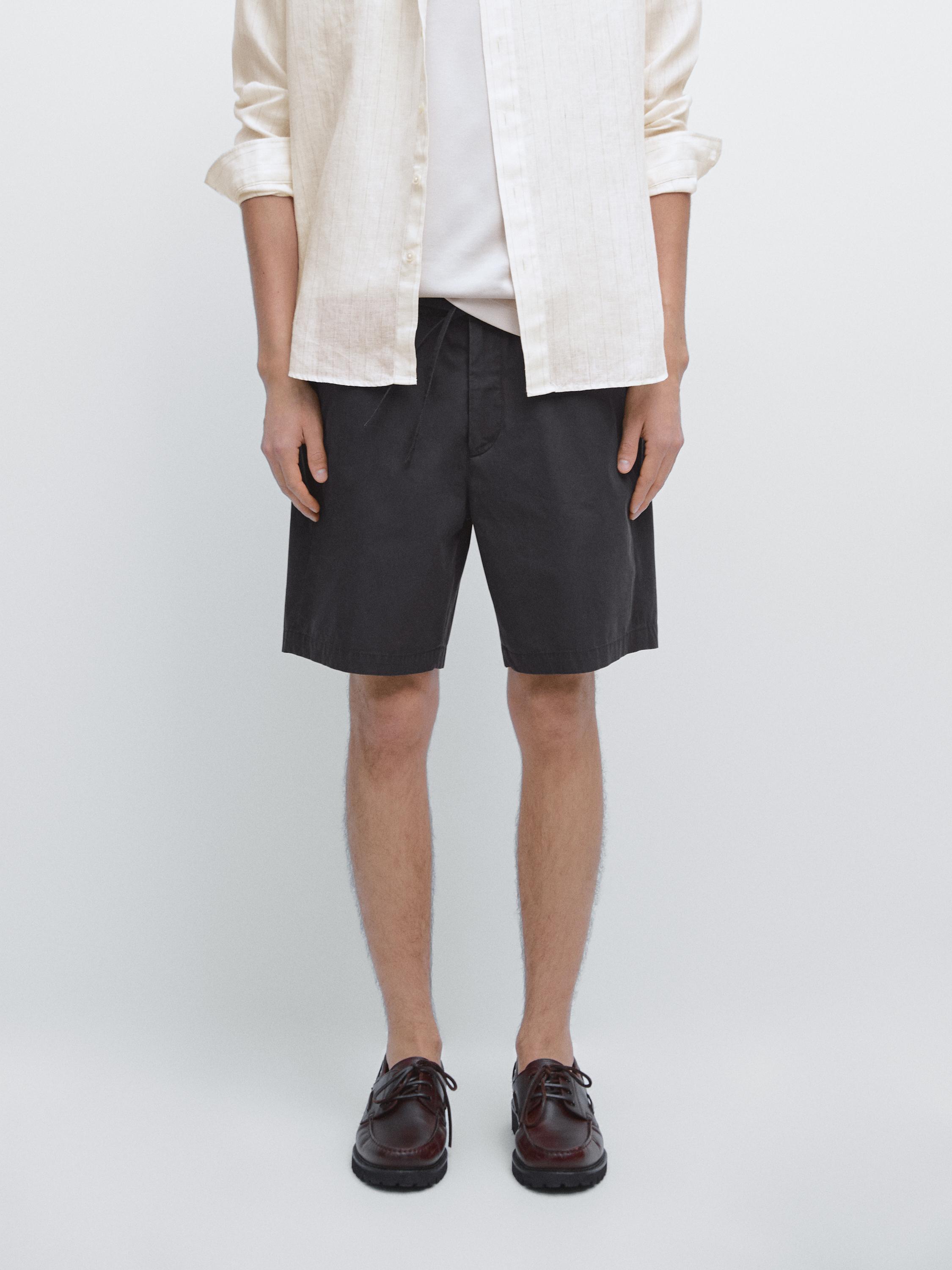 100% cotton jogger fit Bermuda shorts — NAVY BLUE