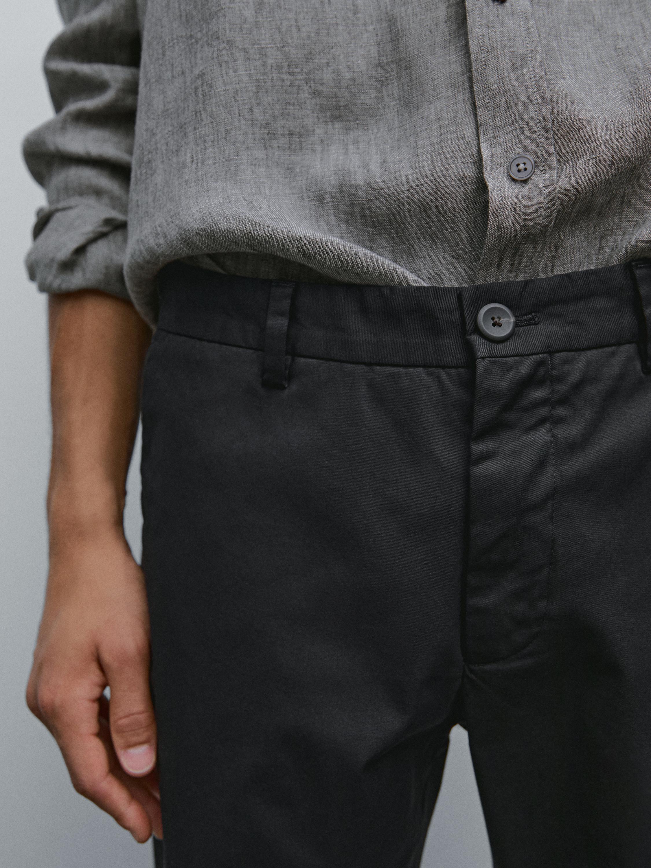 Cotton blend slim fit trousers