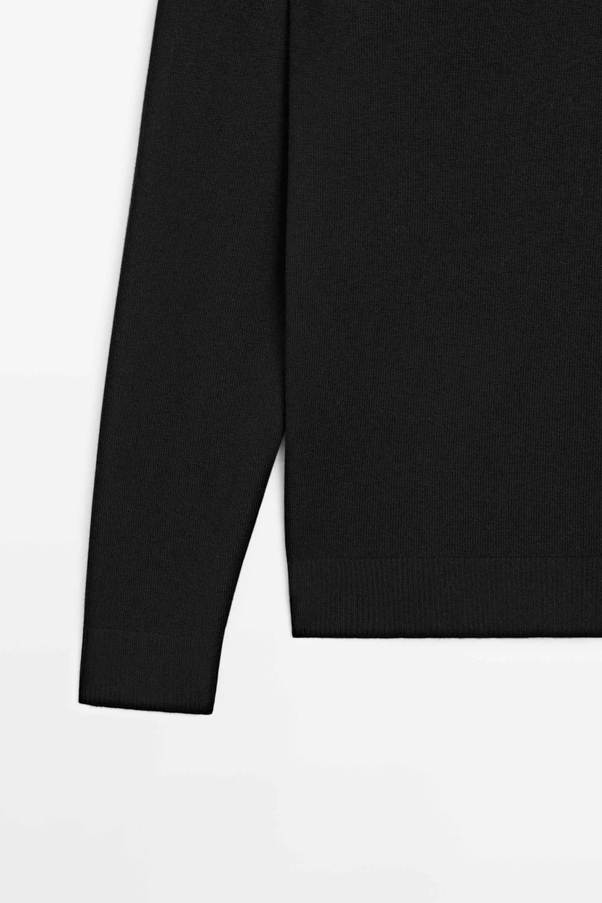 Knit cotton and wool sweater with crew neck — BLACK